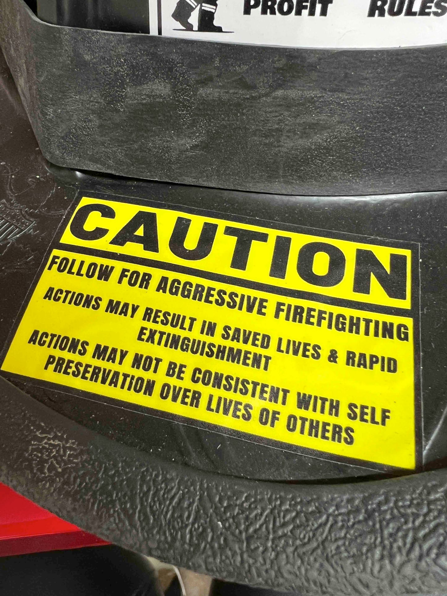 CAUTION Aggressive Firefighting Sticker