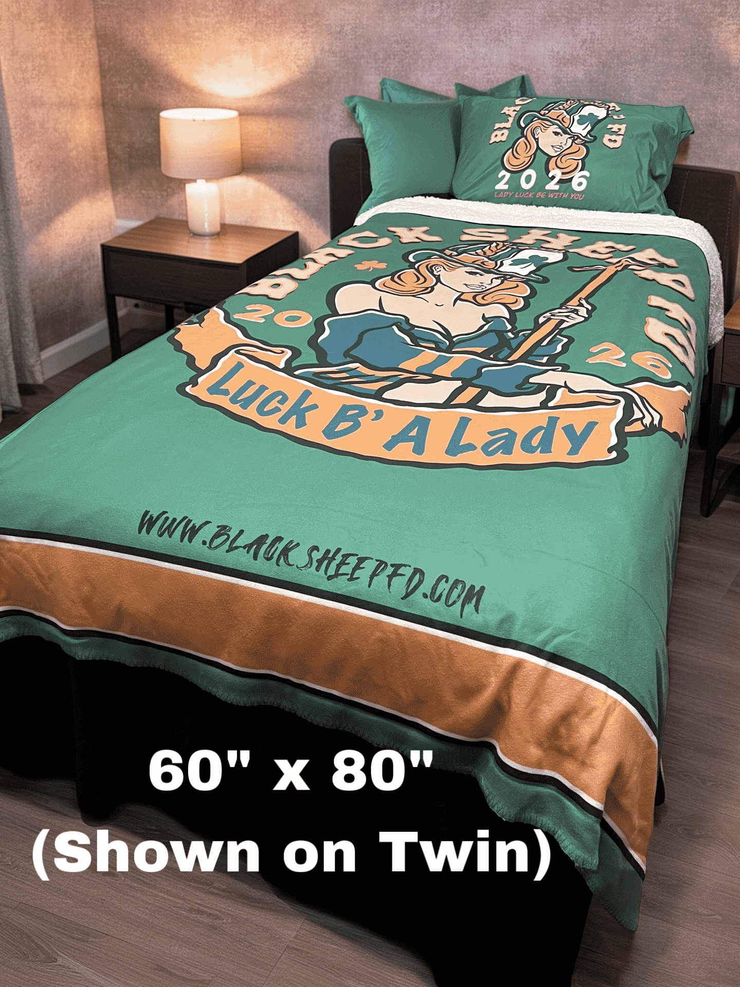 Shamrock Lady Sherpa Blanket — 'Black Sheep F.D.' (STRIPED VERSION) 2026 Green Fleece