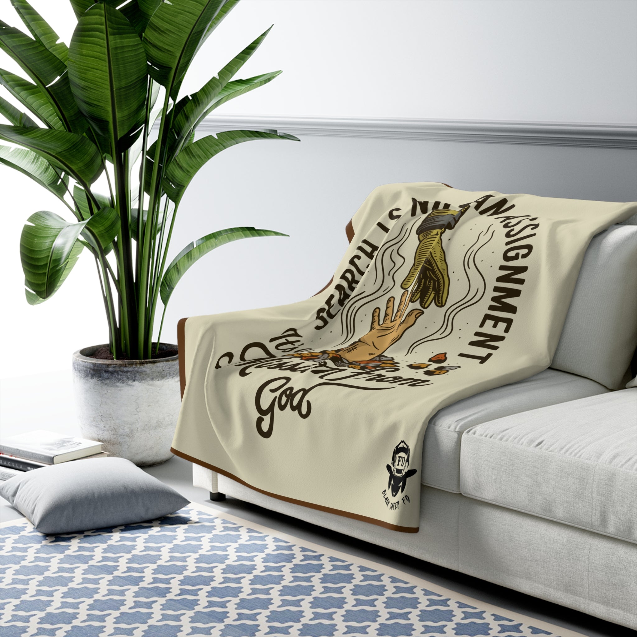 Sherpa Fleece Blanket — "Search Is Not An Assignment, It's a Mission From God" Rescue-Themed Cozy Throw