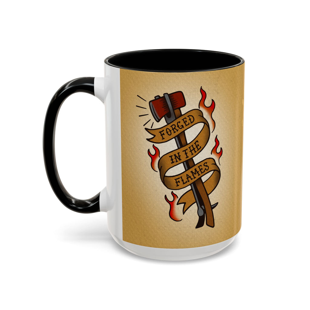 Forged in the Flames Coffee Mug — Firefighter Tattoo-Style Accent Mug