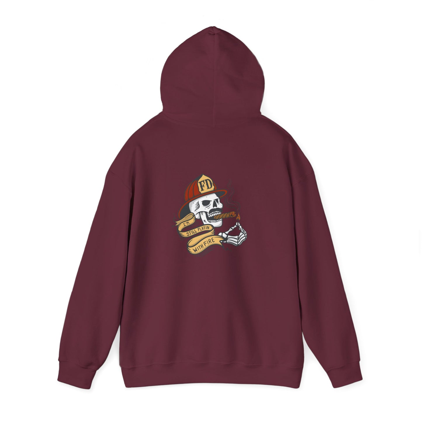 Firefighter Skull "Still Playing with Fire" Hoodie, Unisex Heavy Blend Sweatshirt