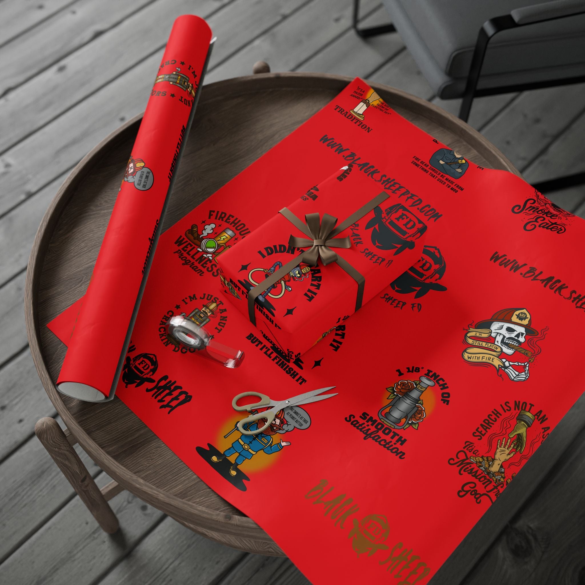 RED Wrapping Paper Roll — Retro Black Sheep FD Pattern