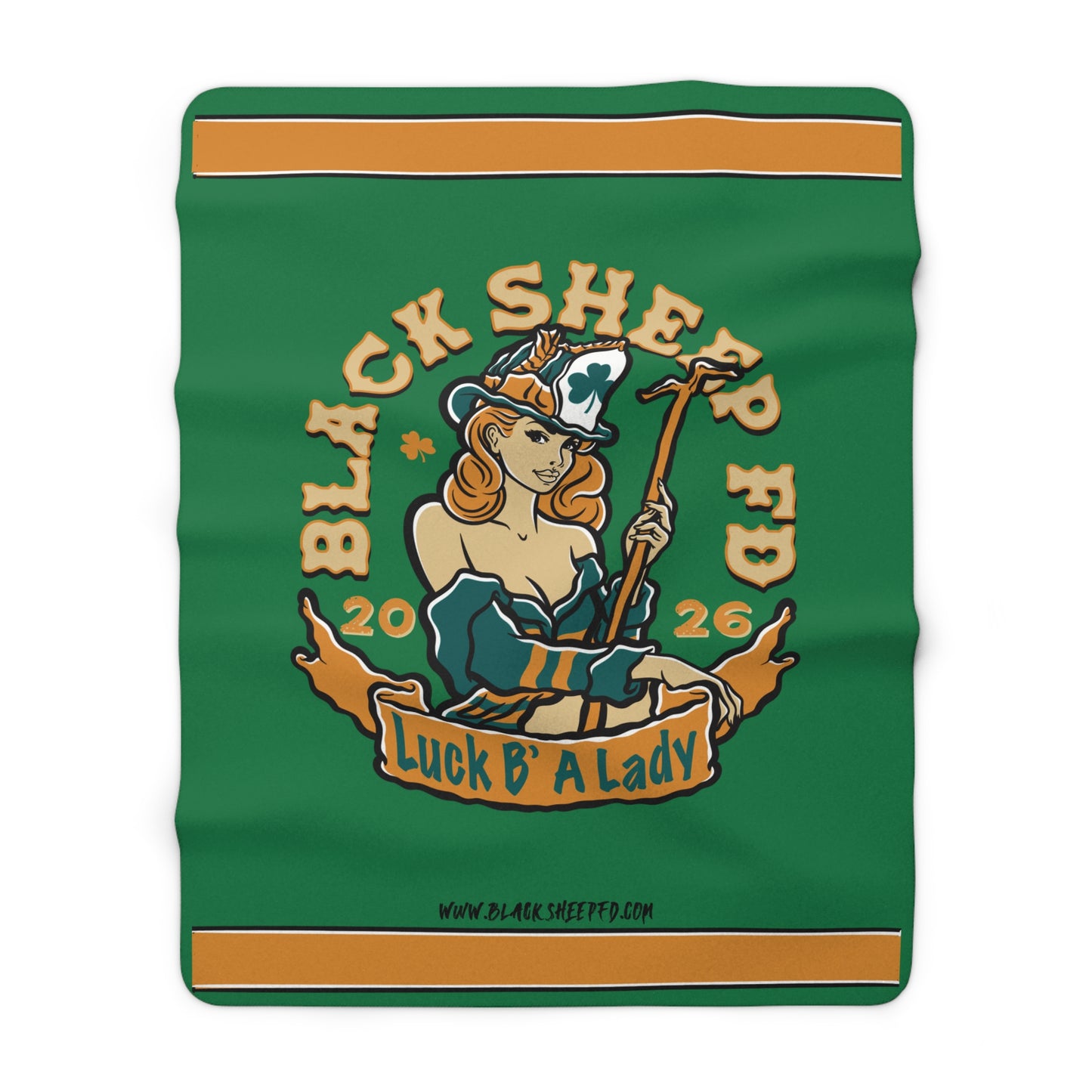 Shamrock Lady Sherpa Blanket — 'Black Sheep F.D.' (STRIPED VERSION) 2026 Green Fleece