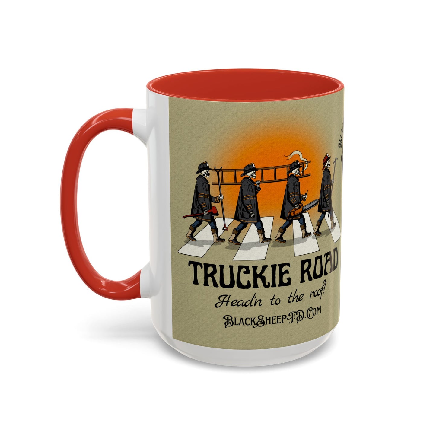 Truckie Road Coffee Mug — "Headin' to the Roof" Firefighter Band Design 15oz