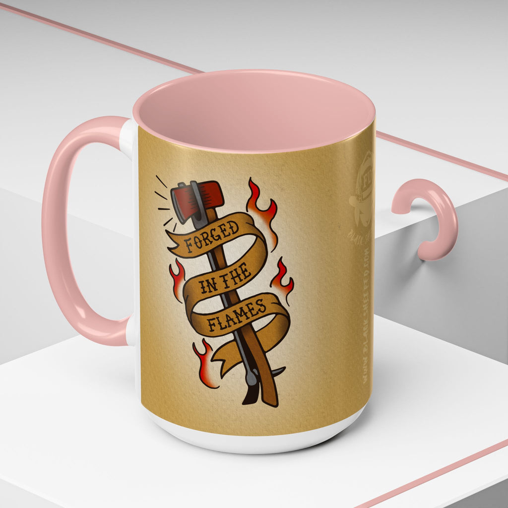 Forged in the Flames Coffee Mug — Firefighter Tattoo-Style Accent Mug