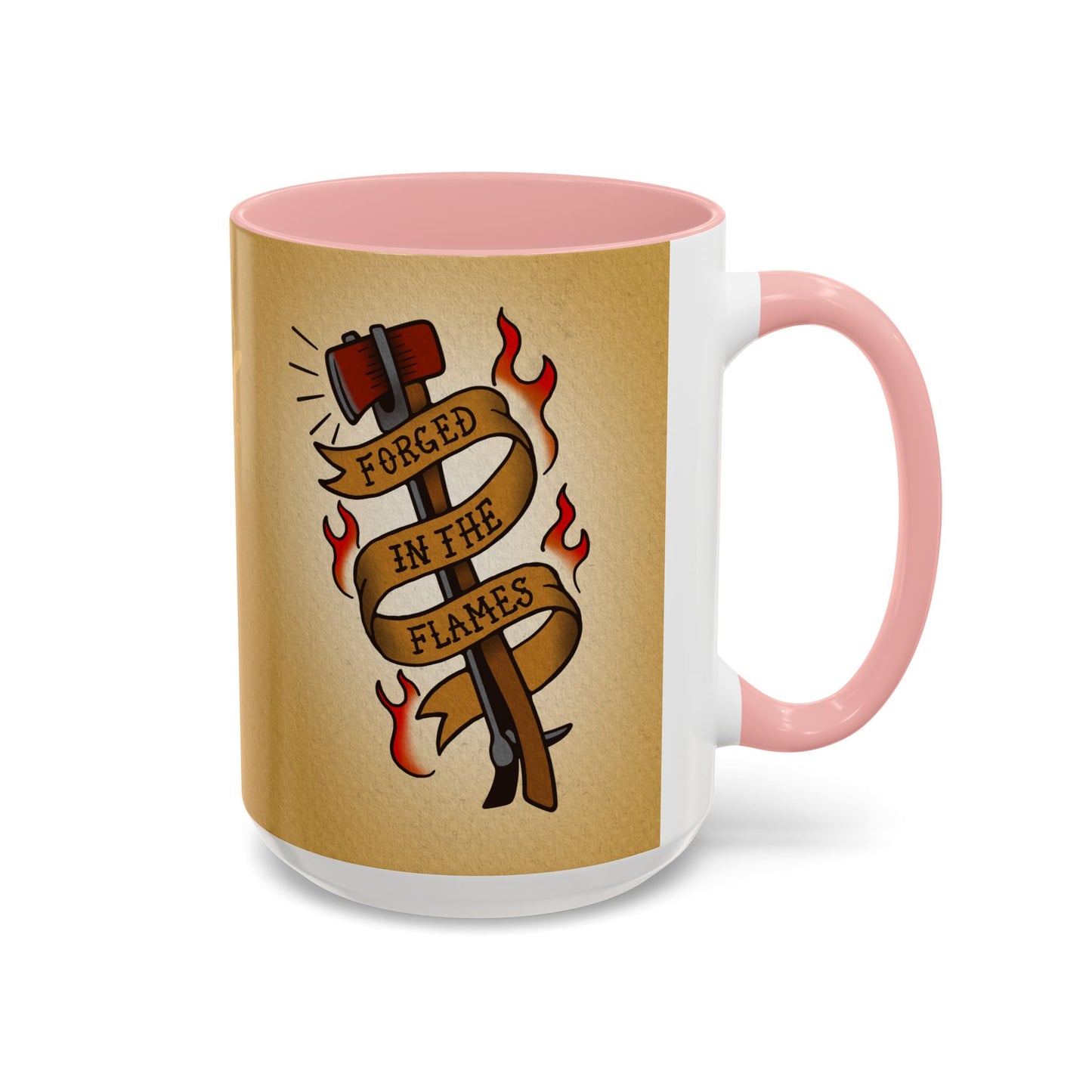 Forged in the Flames Coffee Mug — Firefighter Tattoo-Style Accent Mug