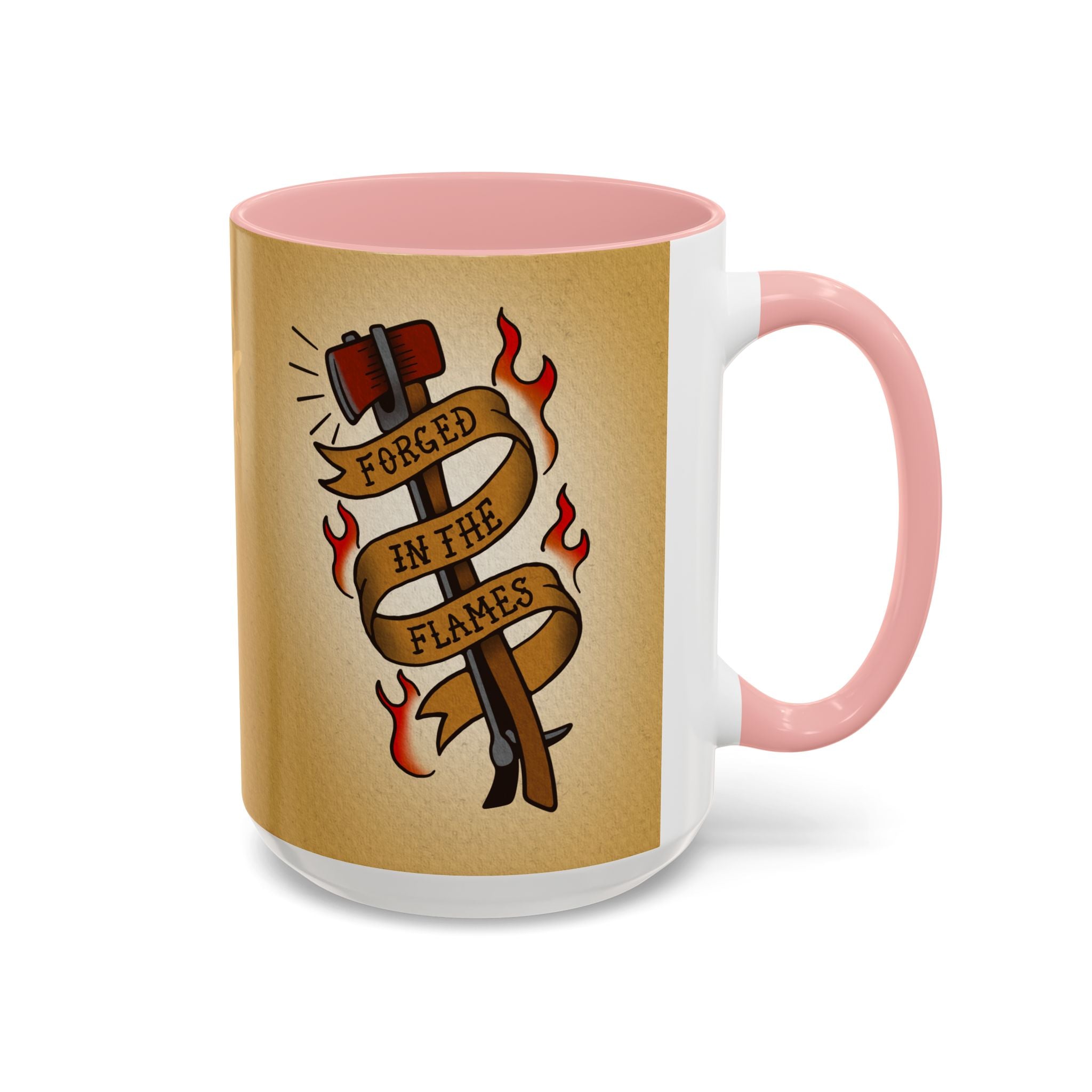 Forged in the Flames Coffee Mug — Firefighter Tattoo-Style Accent Mug