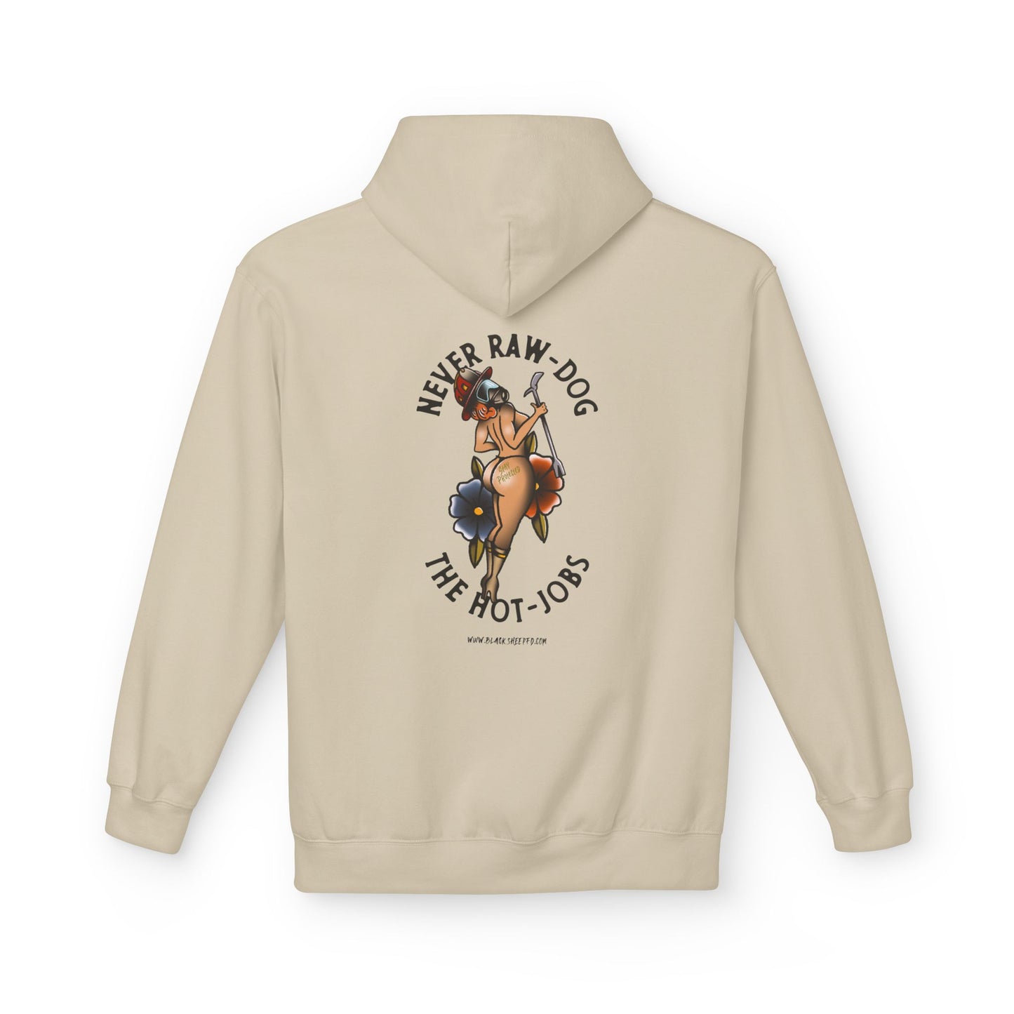 Hoodie — 'Never Raw Dog, The Hot-Jobs' Retro Pinup Graphic Hoodie