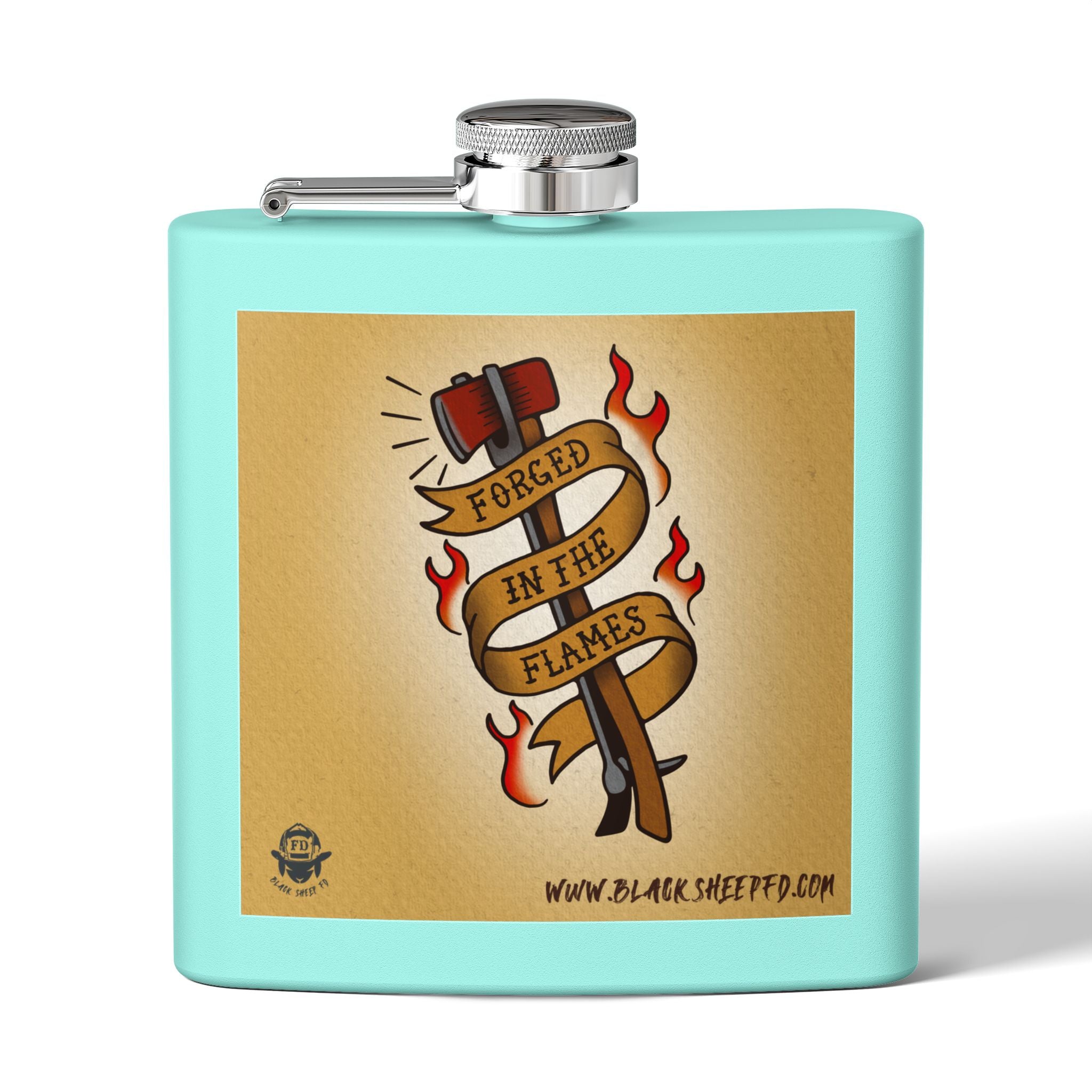 "Forged In The Flames" Stainless Steel Flask - 6oz Tattoo-Style Hip Flask