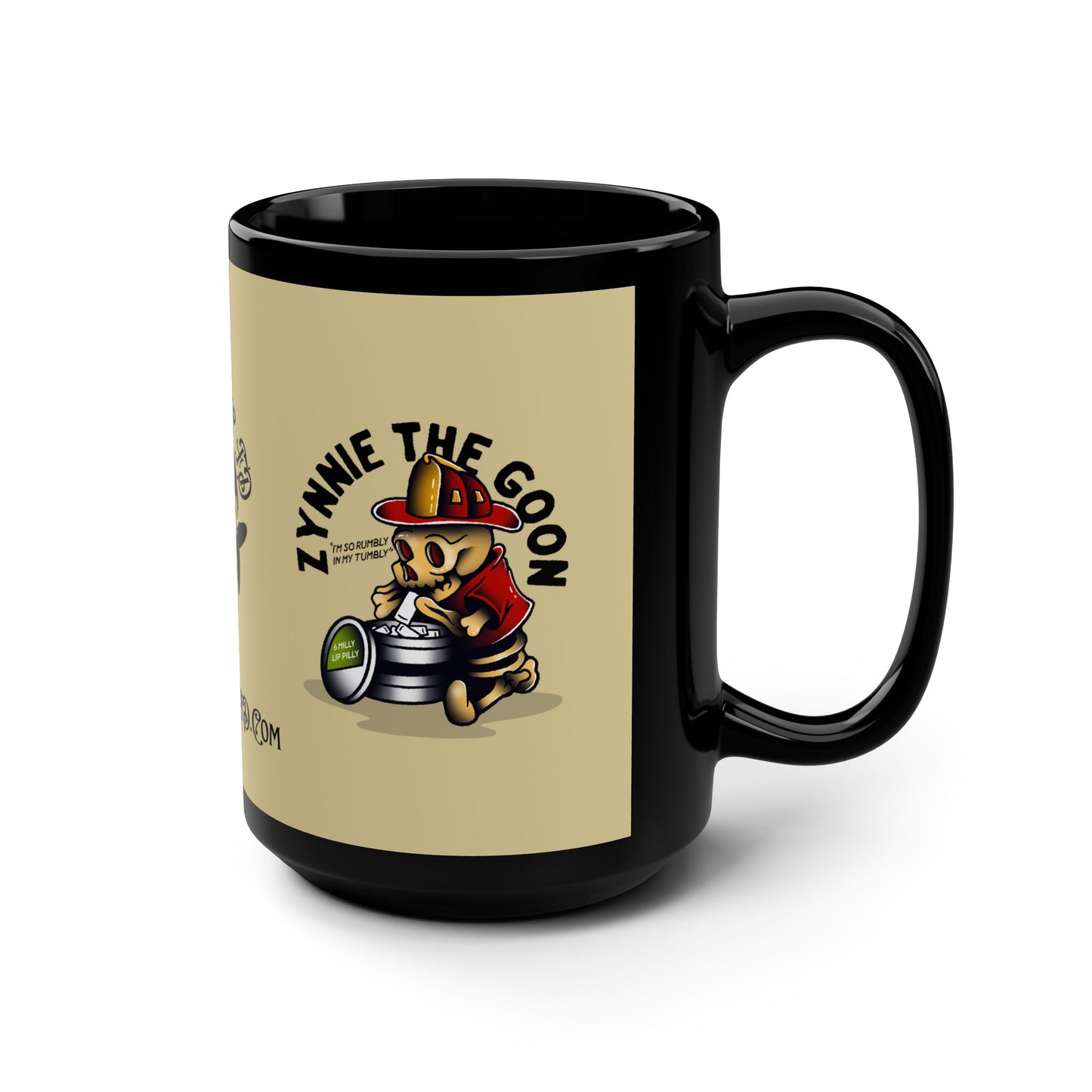 15oz Black Mug — 'Zynie the Goon' Firefighter Coffee Cup (Black Sheep FD Logo)
