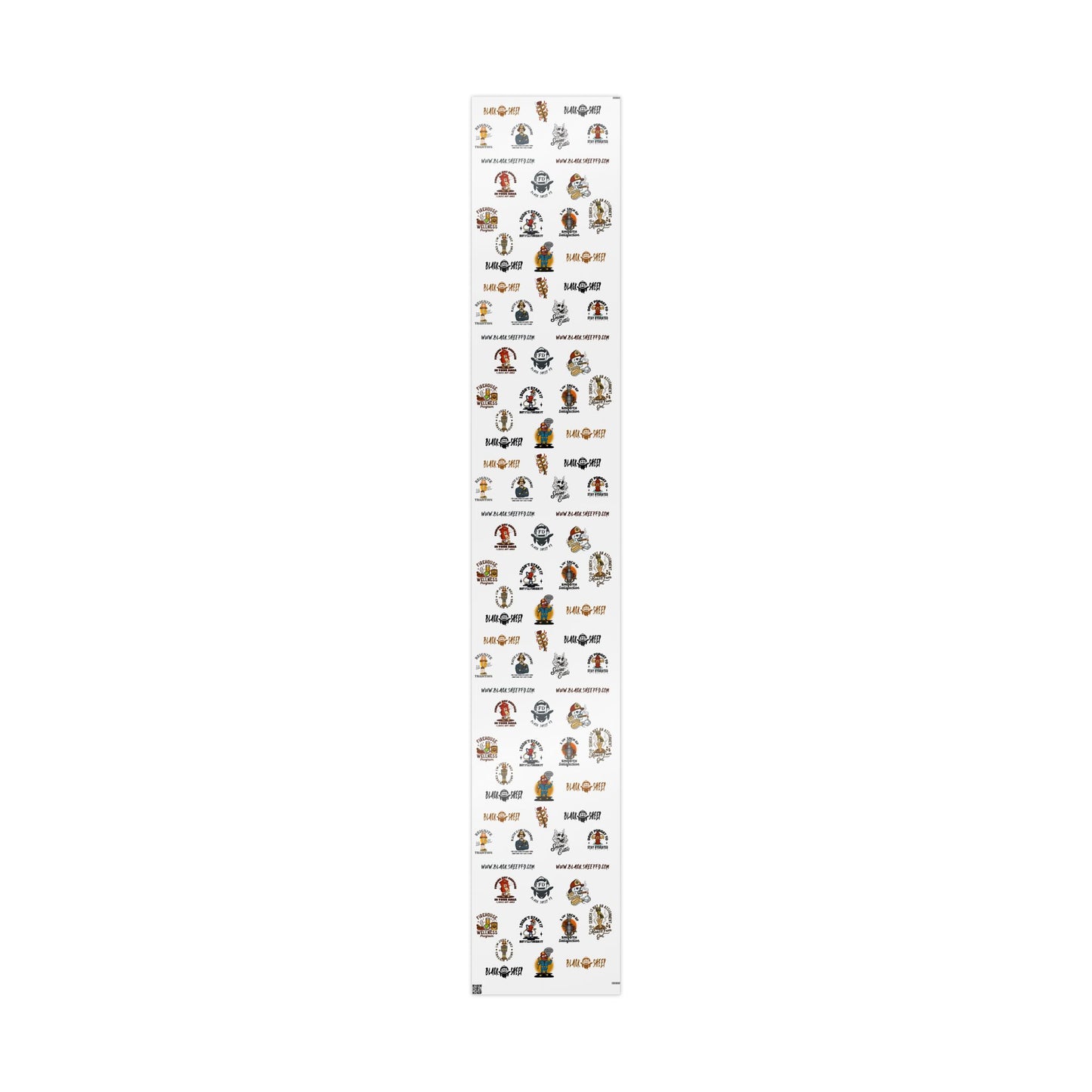 WHITE Wrapping Paper Roll — Retro Black Sheep FD Pattern