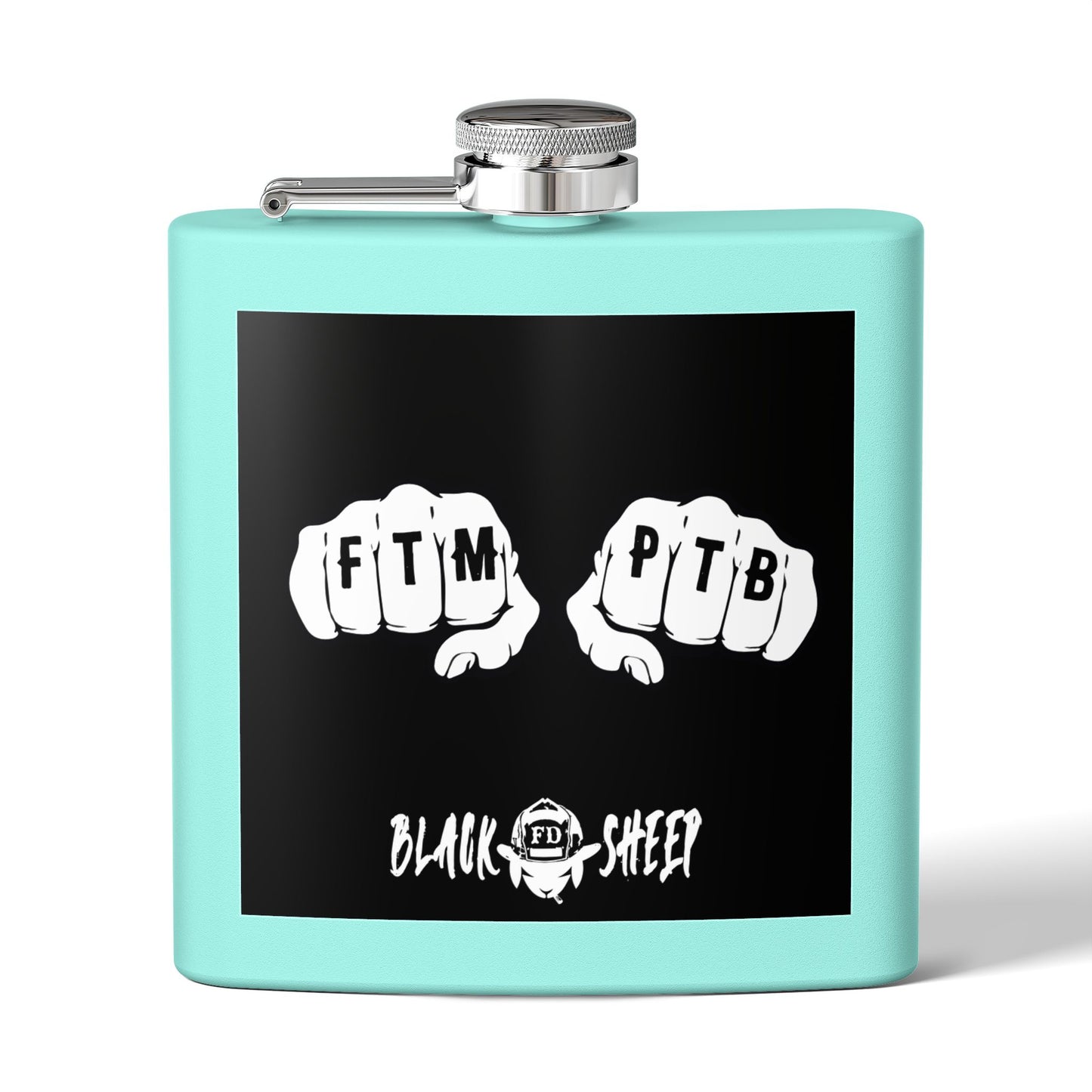 6oz Stainless Steel Flask — Black Sheep 'FTMP PTB' Knuckle Tattoo Design