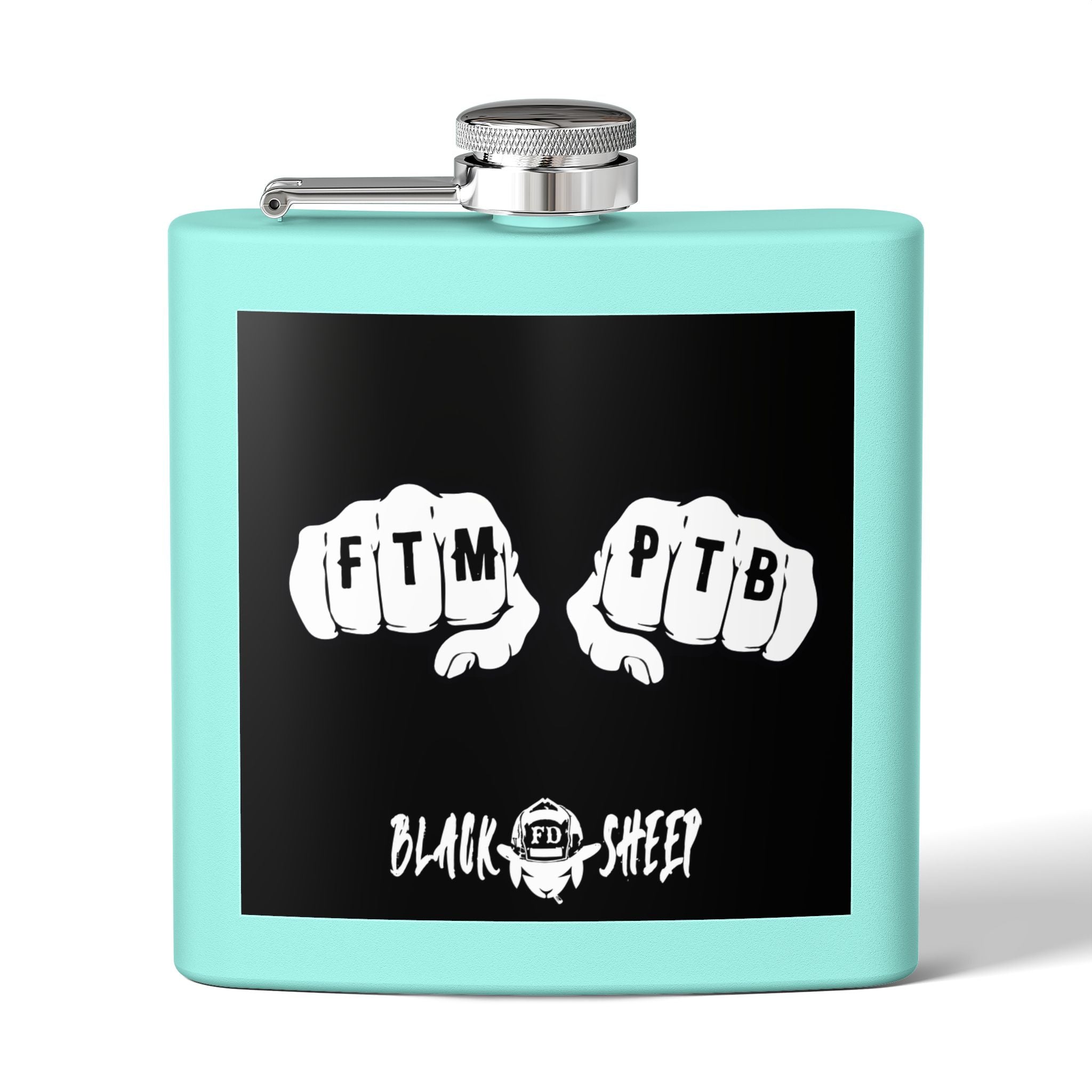 6oz Stainless Steel Flask — Black Sheep 'FTMP PTB' Knuckle Tattoo Design