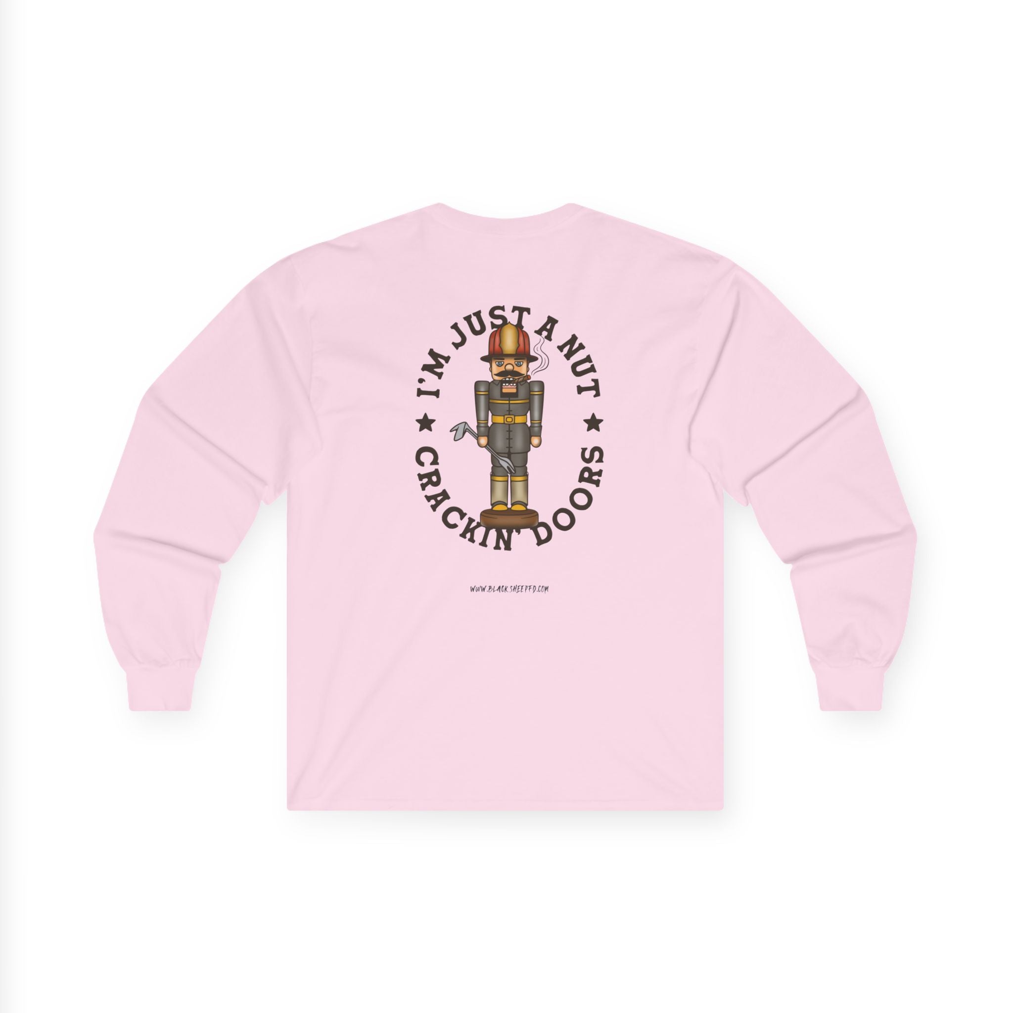Nutcracker Graphic Long Sleeve Tee — "I'm Just a Nut Cracking Doors" Holiday Shirt