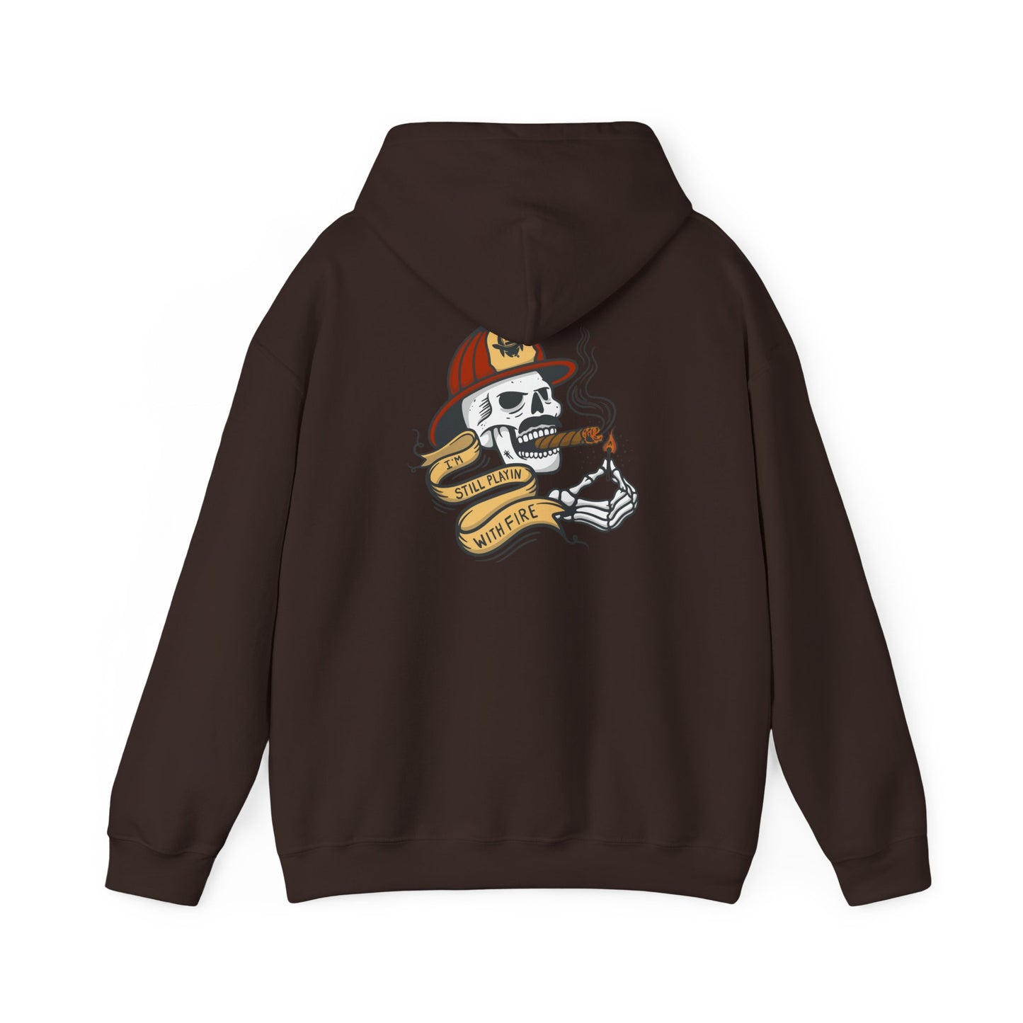 Firefighter Skull "Still Playing with Fire" Hoodie, Unisex Heavy Blend Sweatshirt
