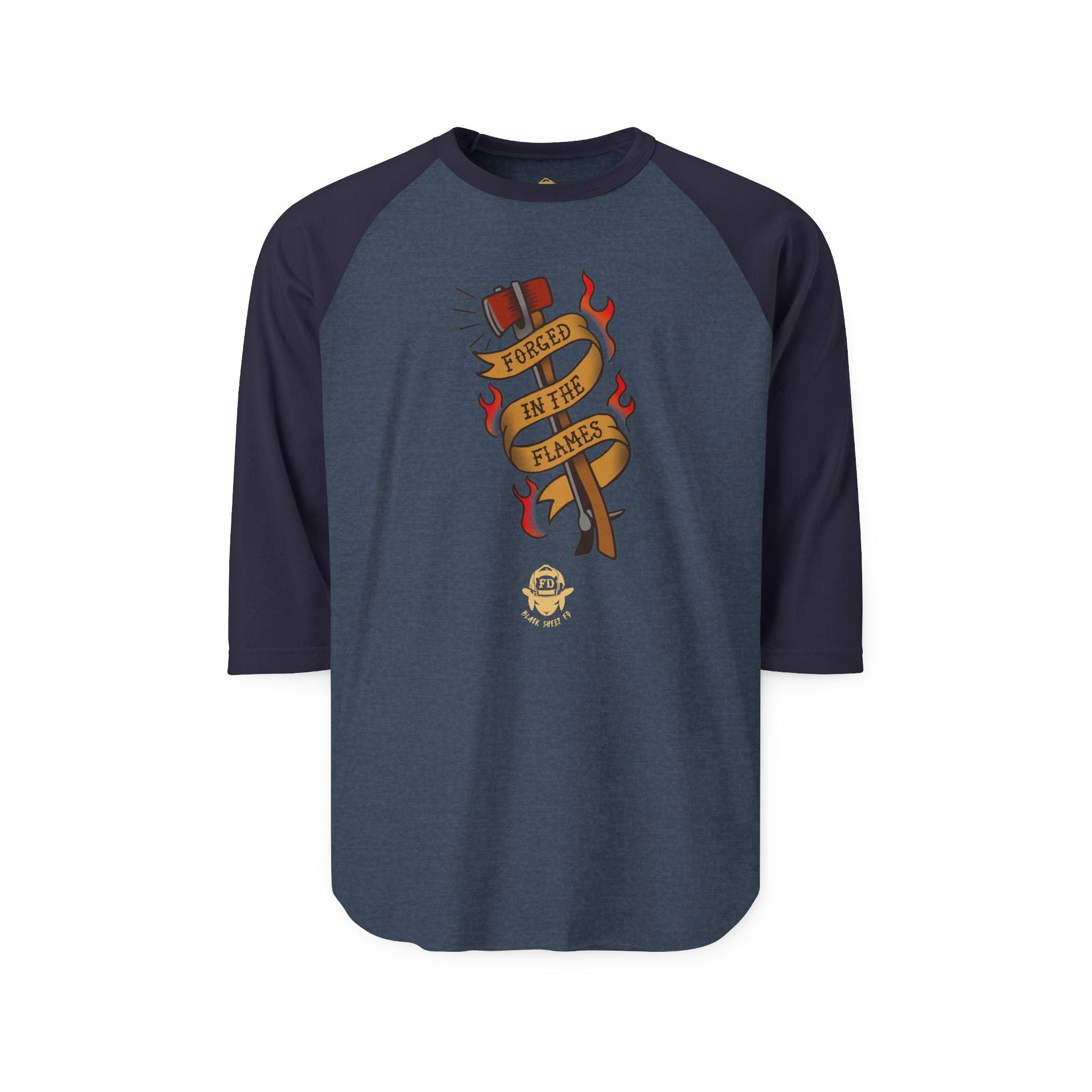 Firefighter Baseball Shirt — 'Forged in the Flames' Tattoo-Style Tee