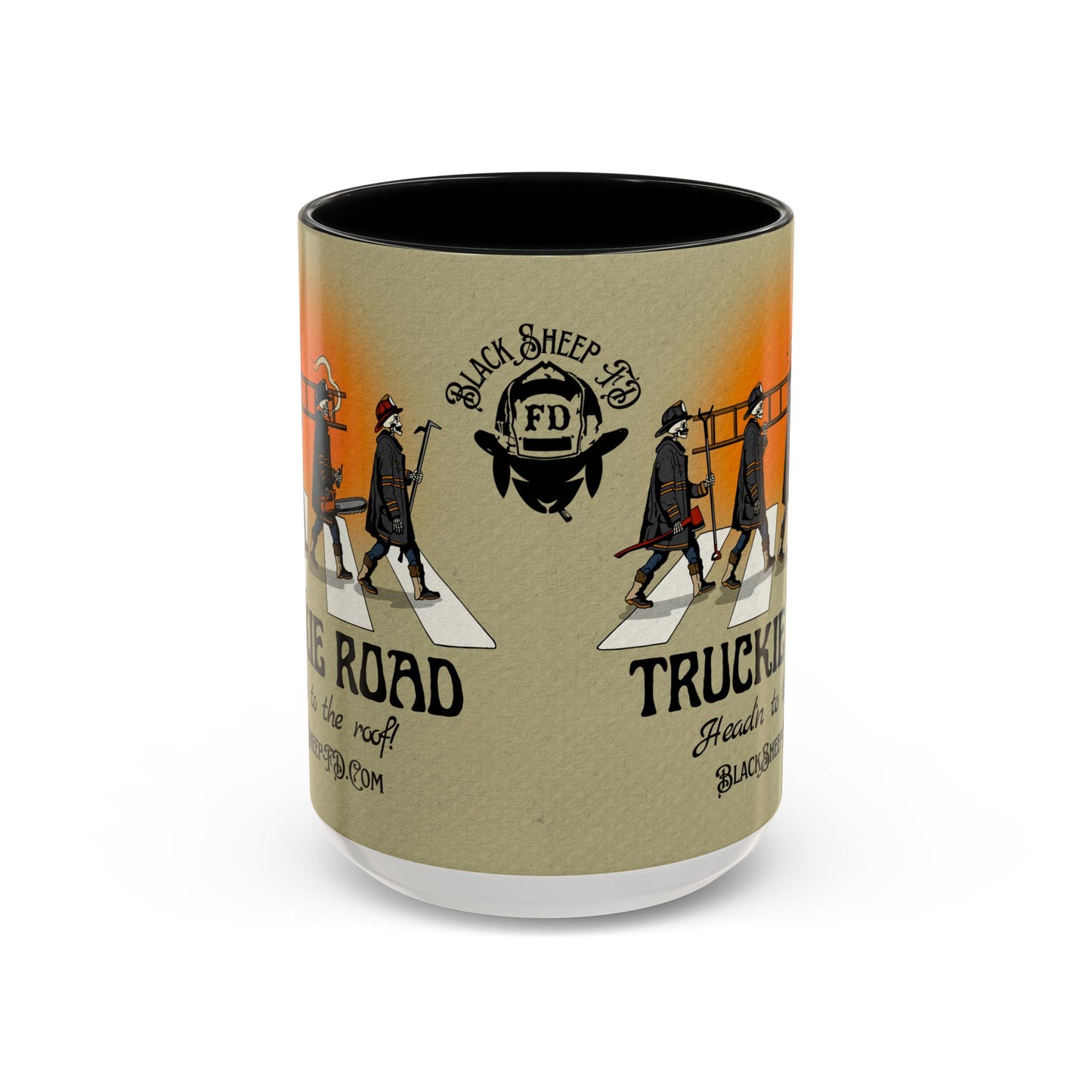 Truckie Road Coffee Mug — "Headin' to the Roof" Firefighter Band Design 15oz