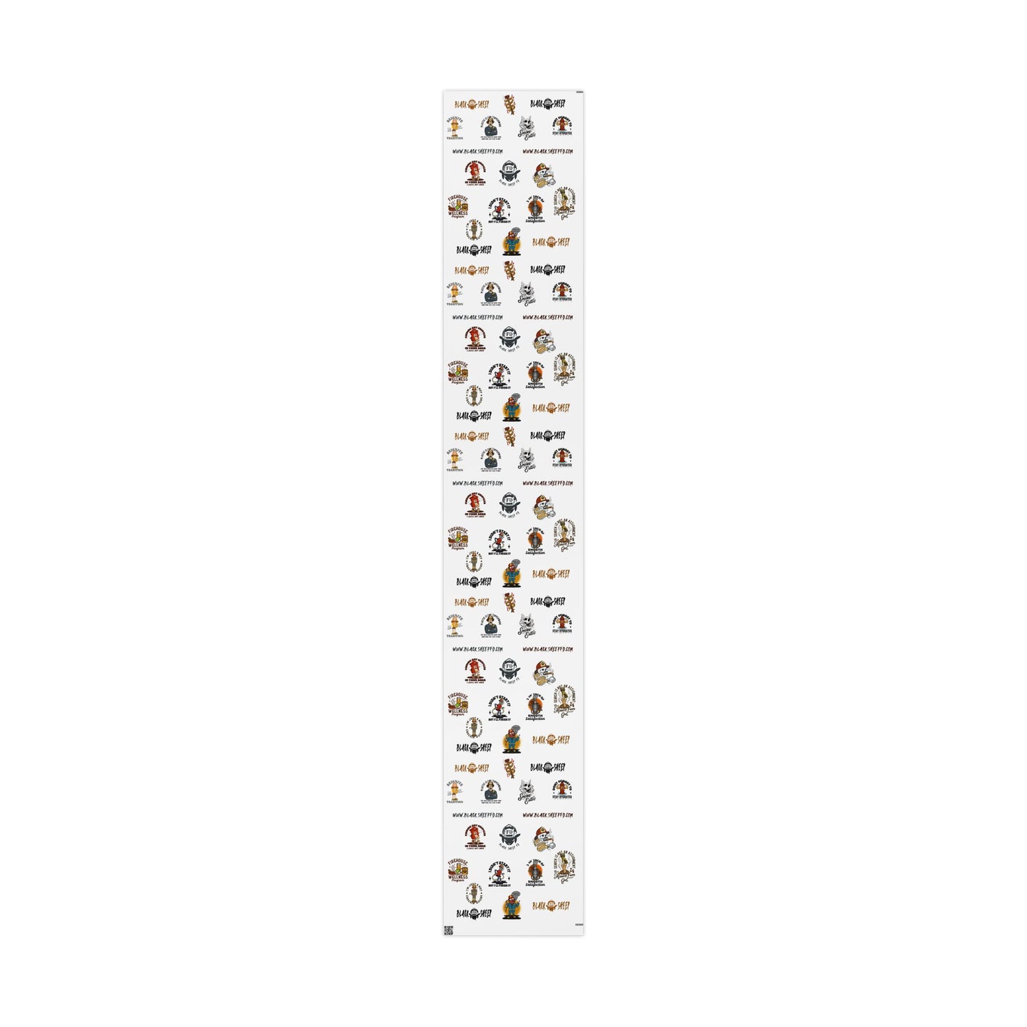 WHITE Wrapping Paper Roll — Retro Black Sheep FD Pattern