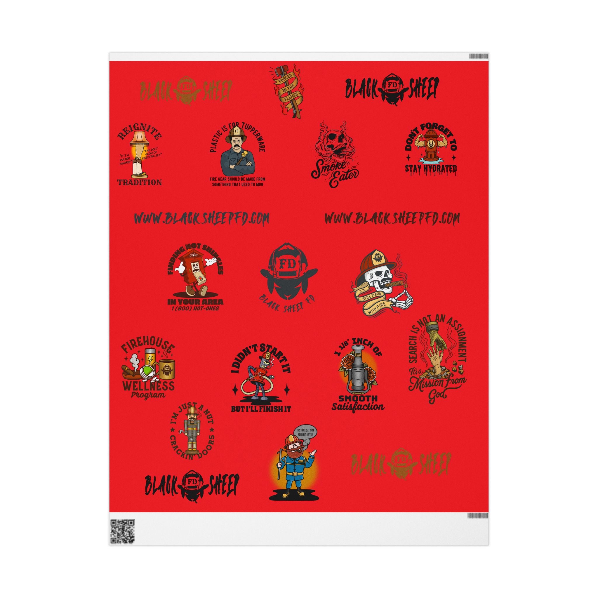 RED Wrapping Paper Roll — Retro Black Sheep FD Pattern