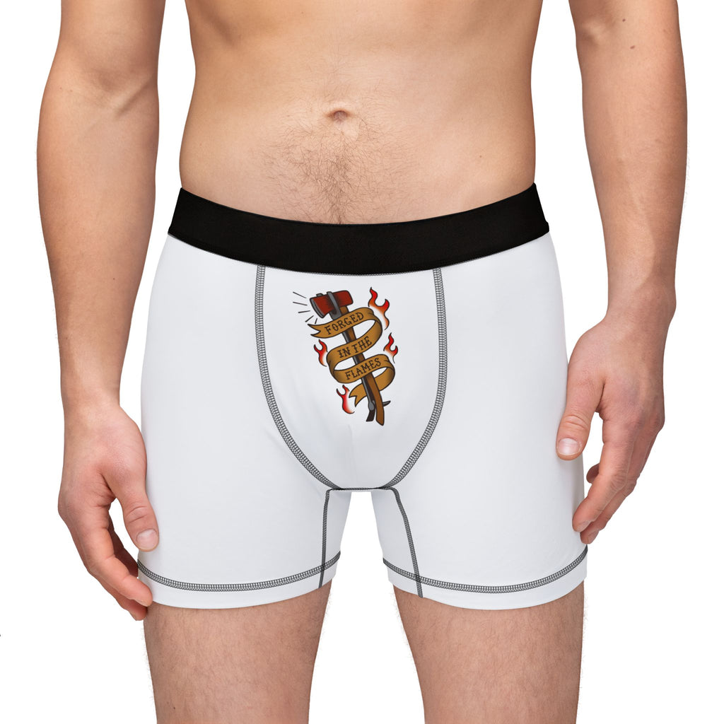 Men's Boxer Briefs with Set of Married Irons Wrapped in "Forged in The Flames" Banner