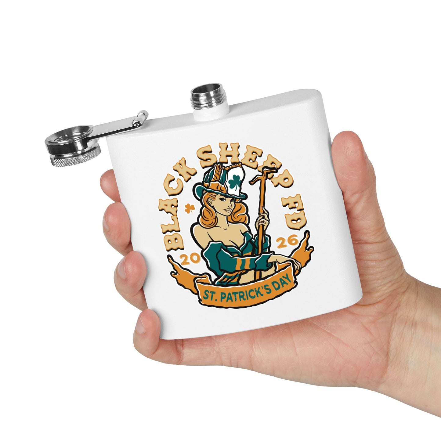 Stainless Flask — "Black Sheep FD" St. Patrick’s Day 2026 Pocket Hip Flask (6oz)