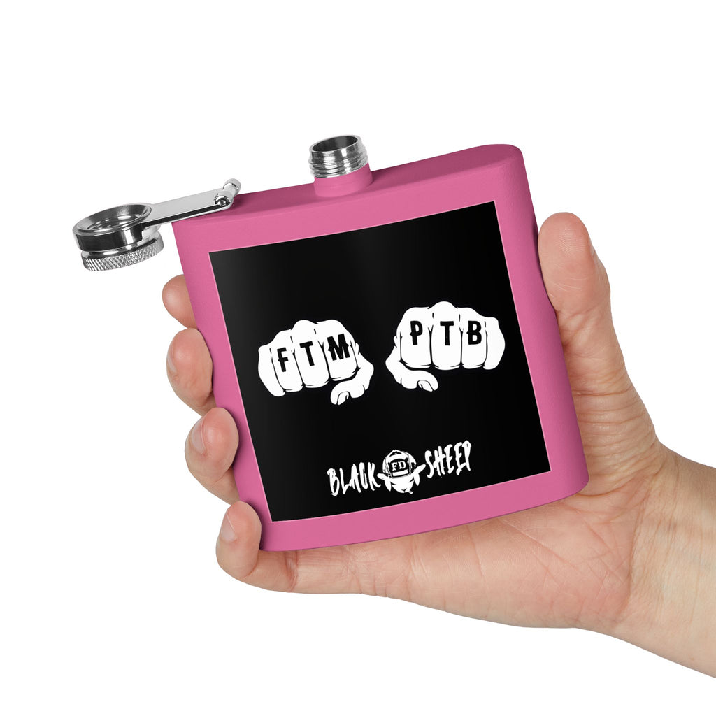 6oz Stainless Steel Flask — Black Sheep 'FTMP PTB' Knuckle Tattoo Design