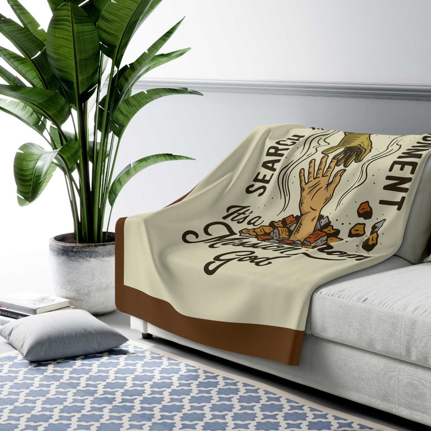 Sherpa Fleece Blanket — "Search Is Not An Assignment, It's a Mission From God" Rescue-Themed Cozy Throw
