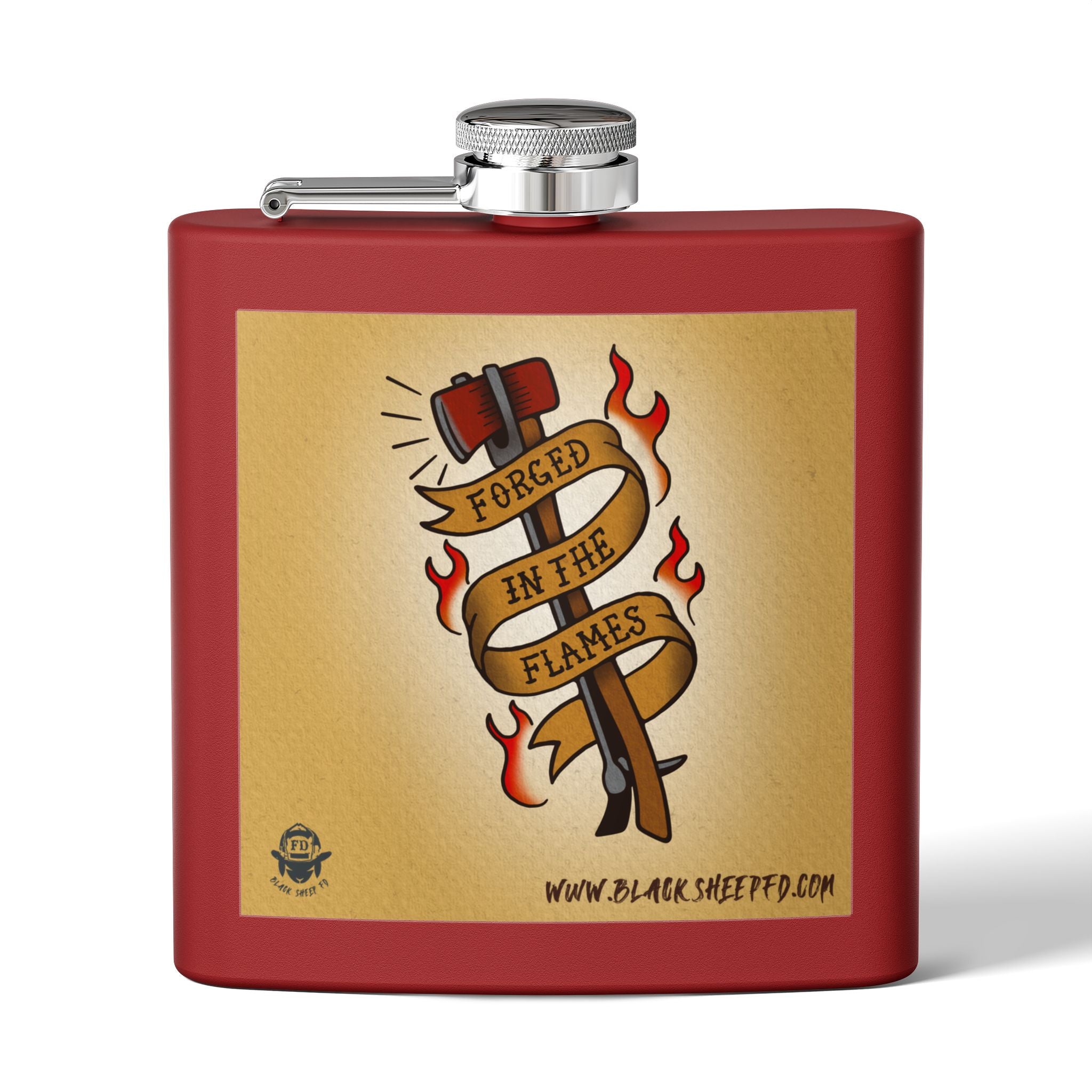 "Forged In The Flames" Stainless Steel Flask - 6oz Tattoo-Style Hip Flask