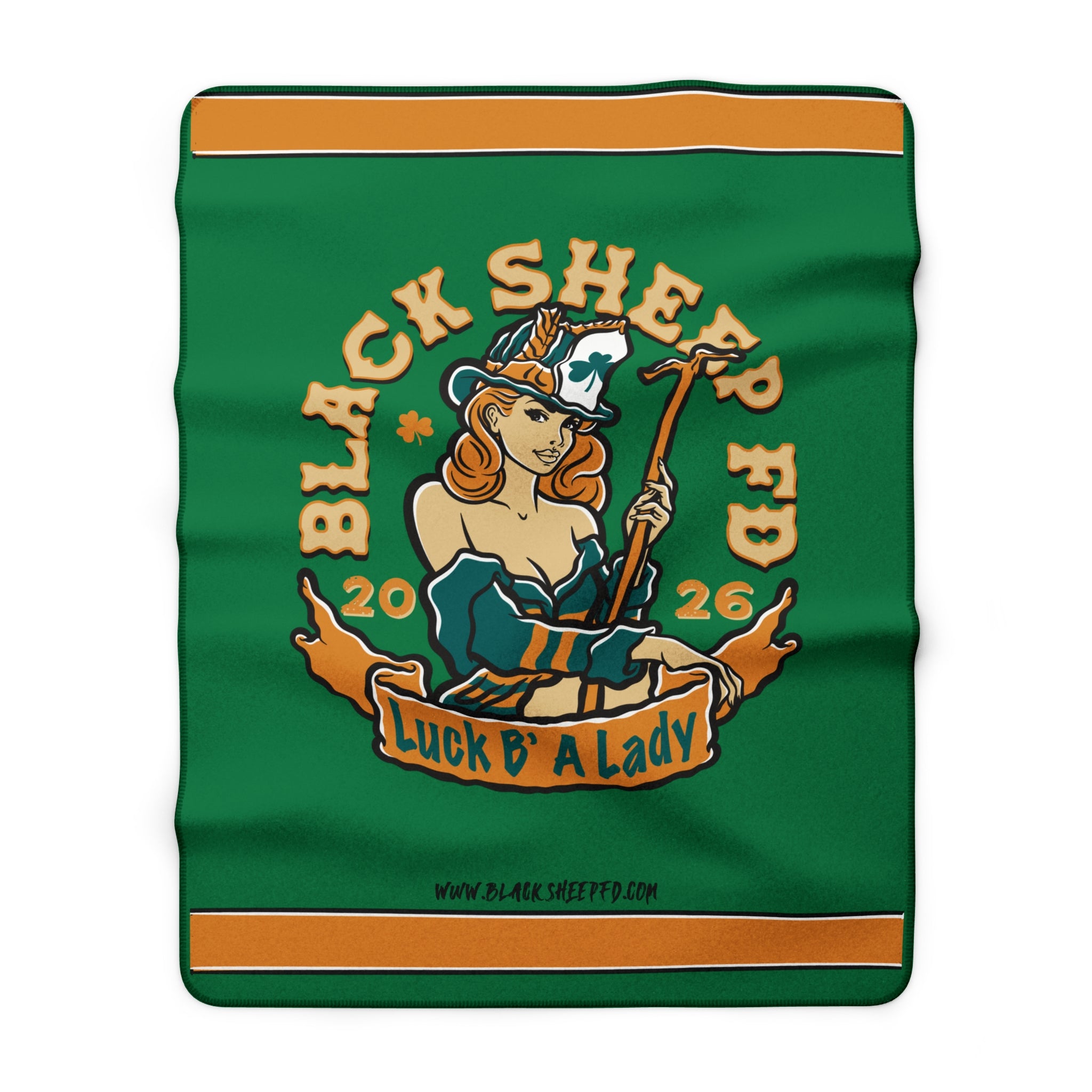 Shamrock Lady Sherpa Blanket — 'Black Sheep F.D.' (STRIPED VERSION) 2026 Green Fleece