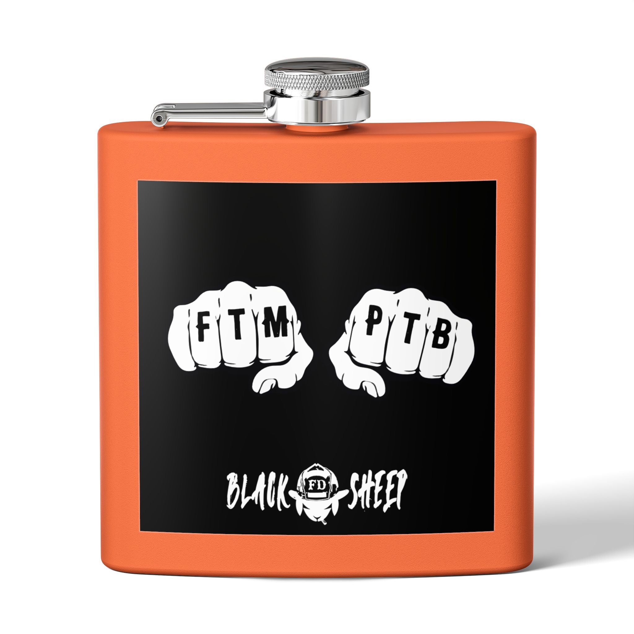 6oz Stainless Steel Flask — Black Sheep 'FTMP PTB' Knuckle Tattoo Design