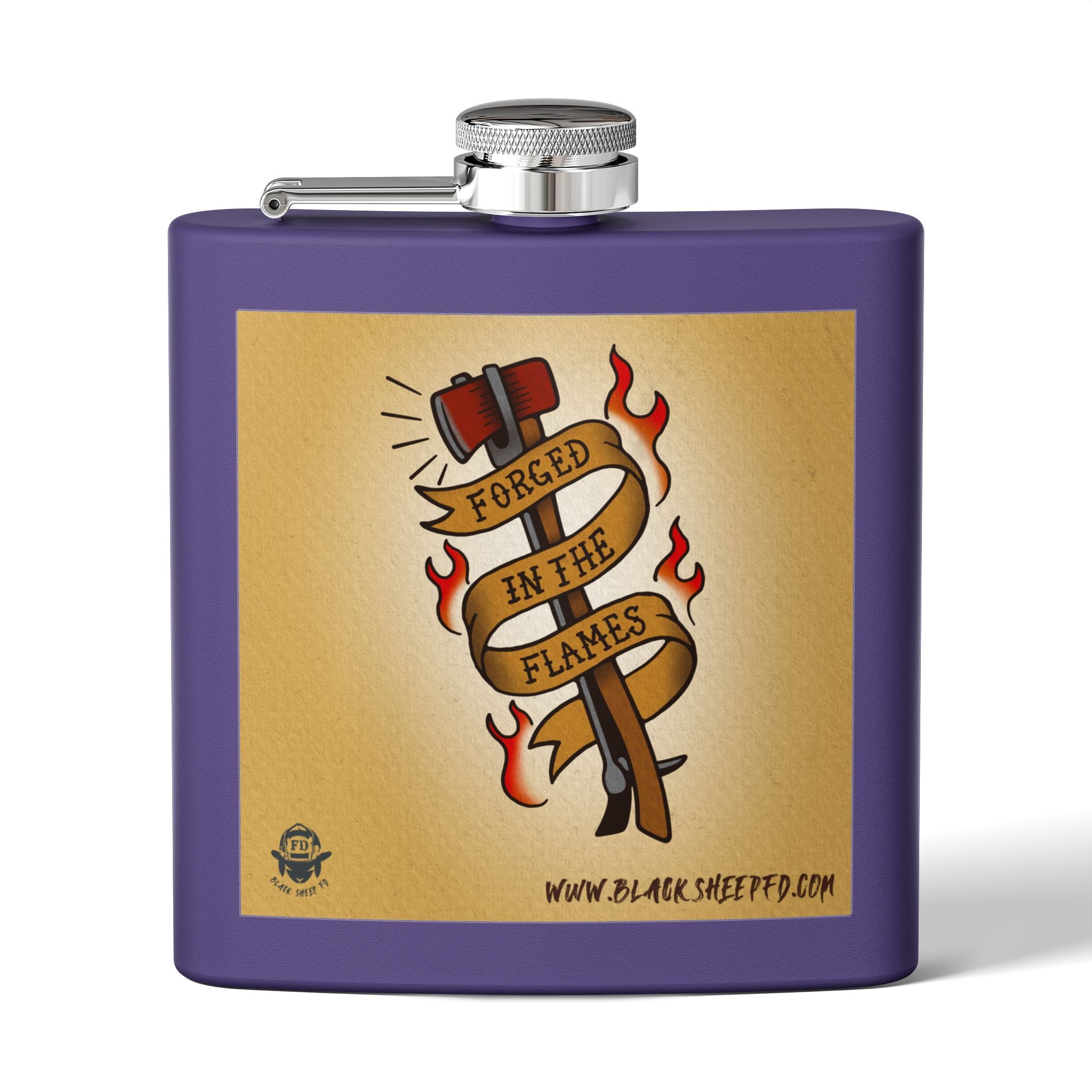 "Forged In The Flames" Stainless Steel Flask - 6oz Tattoo-Style Hip Flask
