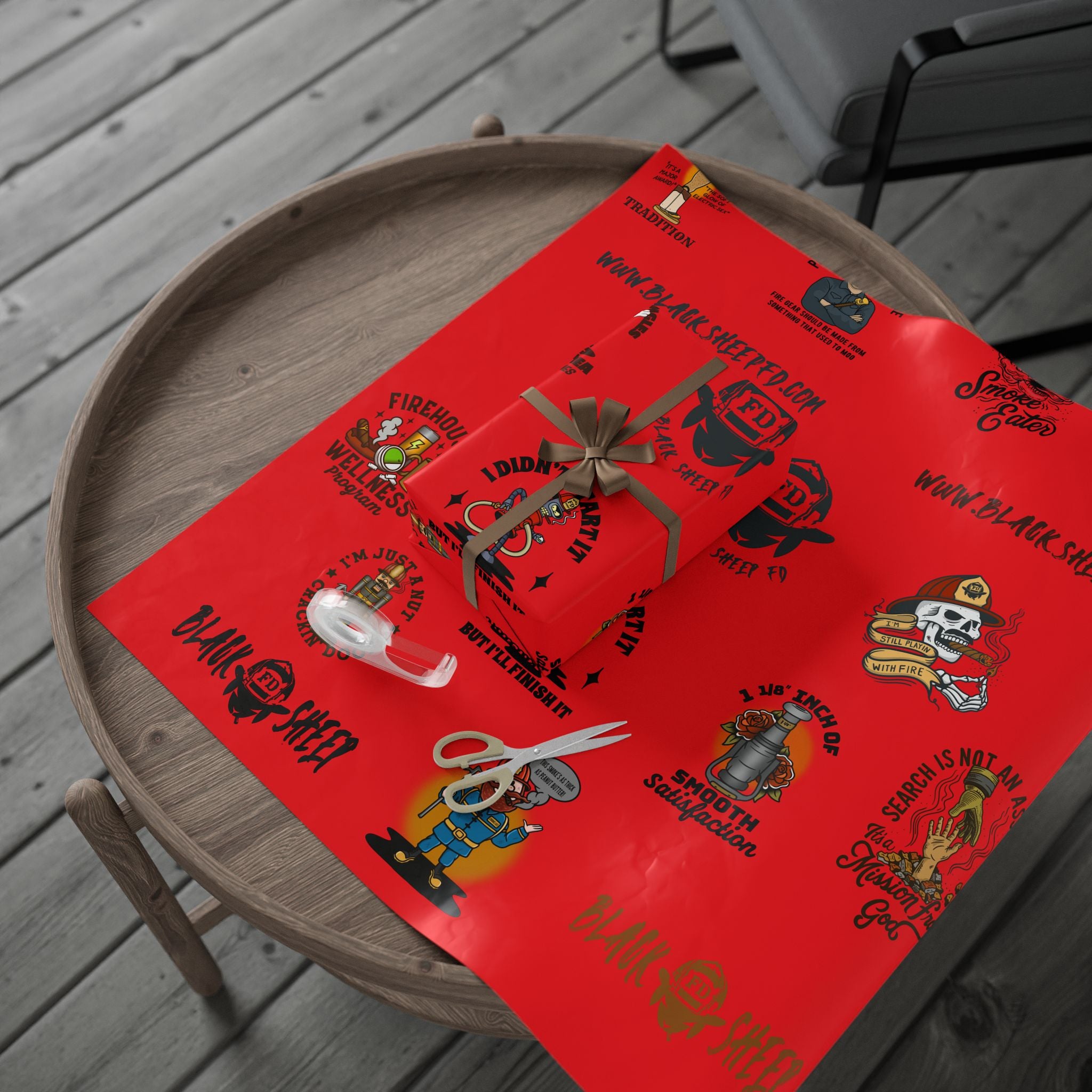 RED Wrapping Paper Roll — Retro Black Sheep FD Pattern