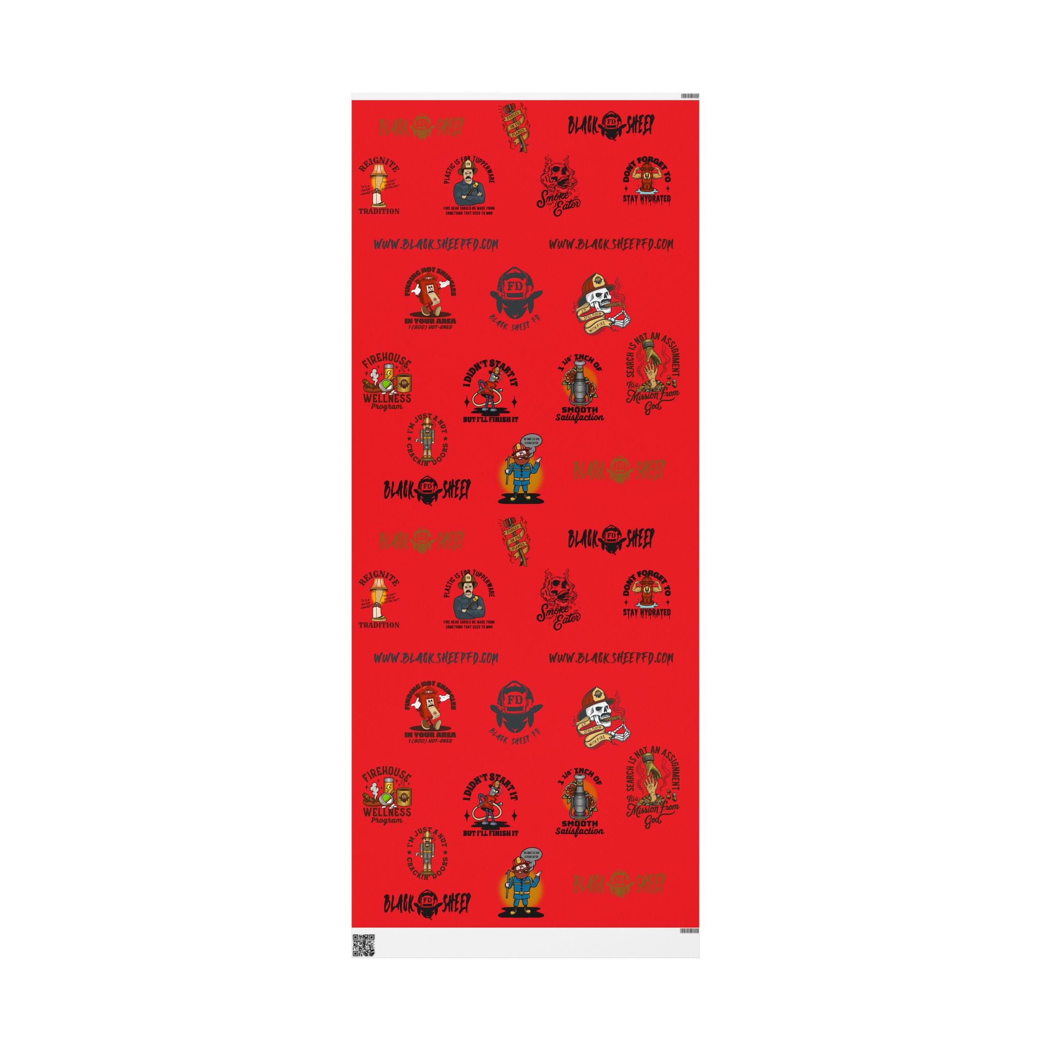 RED Wrapping Paper Roll — Retro Black Sheep FD Pattern