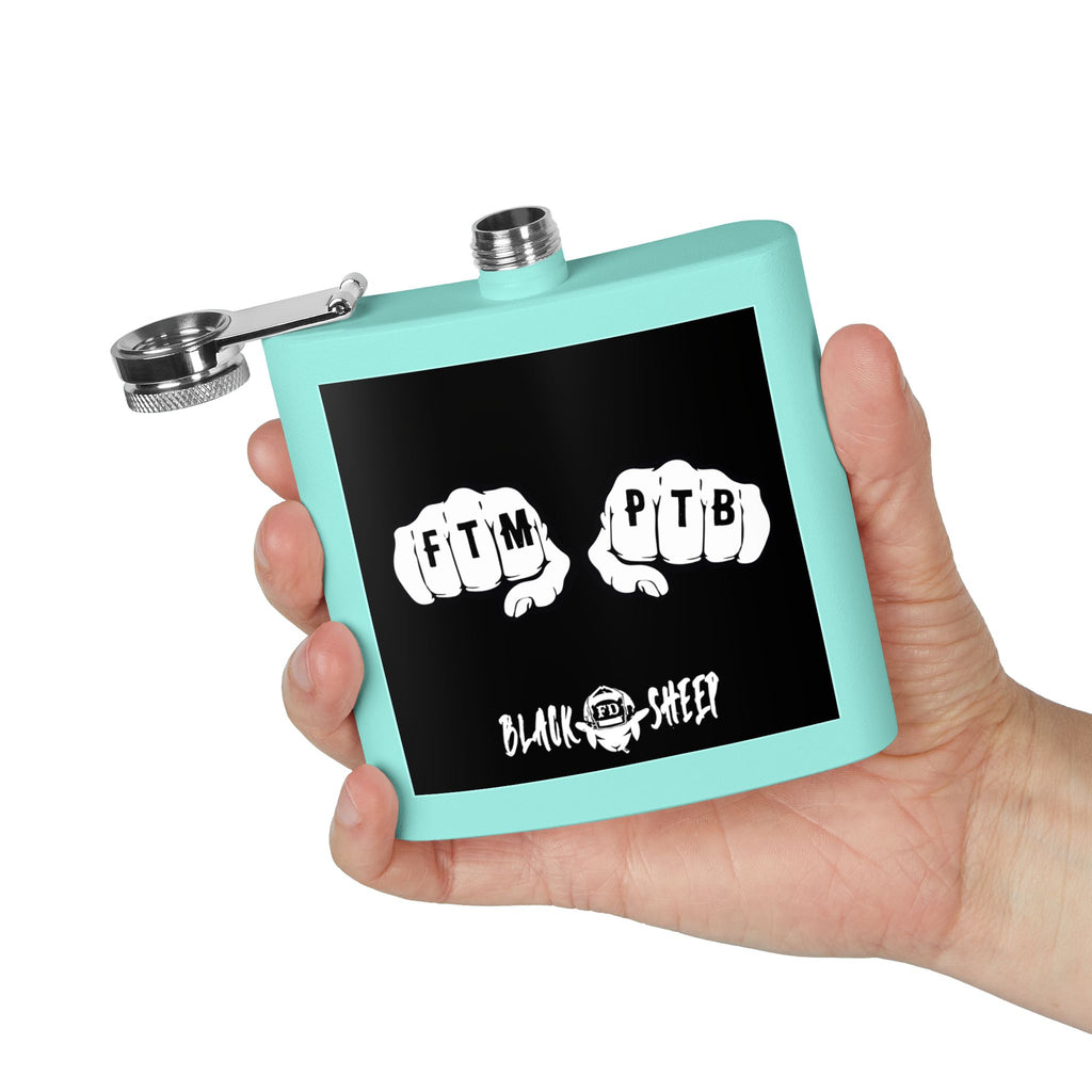 6oz Stainless Steel Flask — Black Sheep 'FTMP PTB' Knuckle Tattoo Design