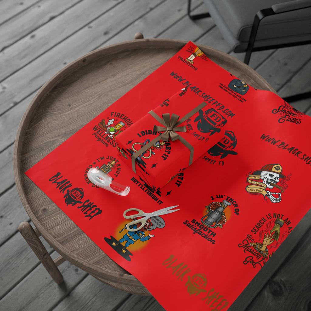 RED Wrapping Paper Roll — Retro Black Sheep FD Pattern