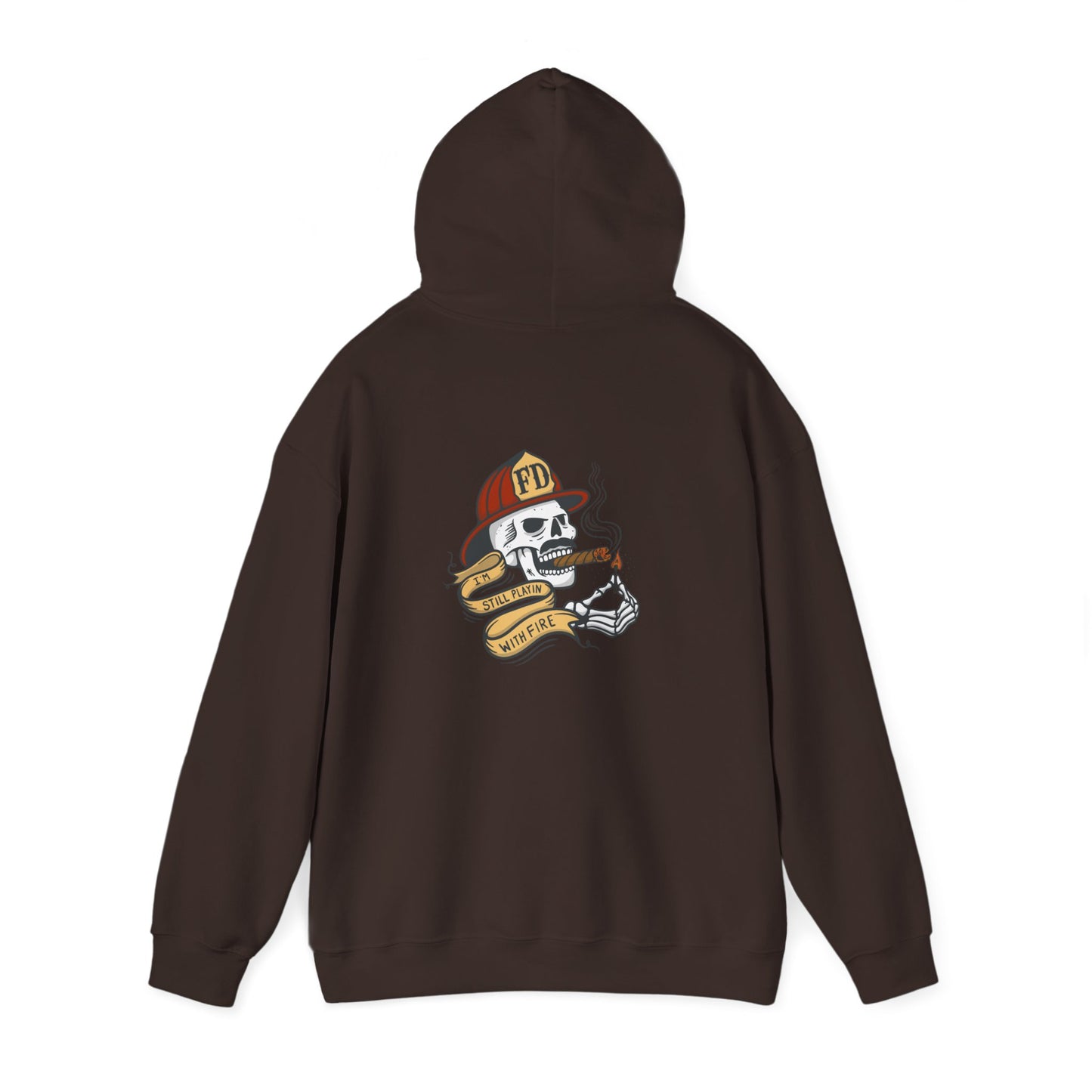 Firefighter Skull "Still Playing with Fire" Hoodie, Unisex Heavy Blend Sweatshirt
