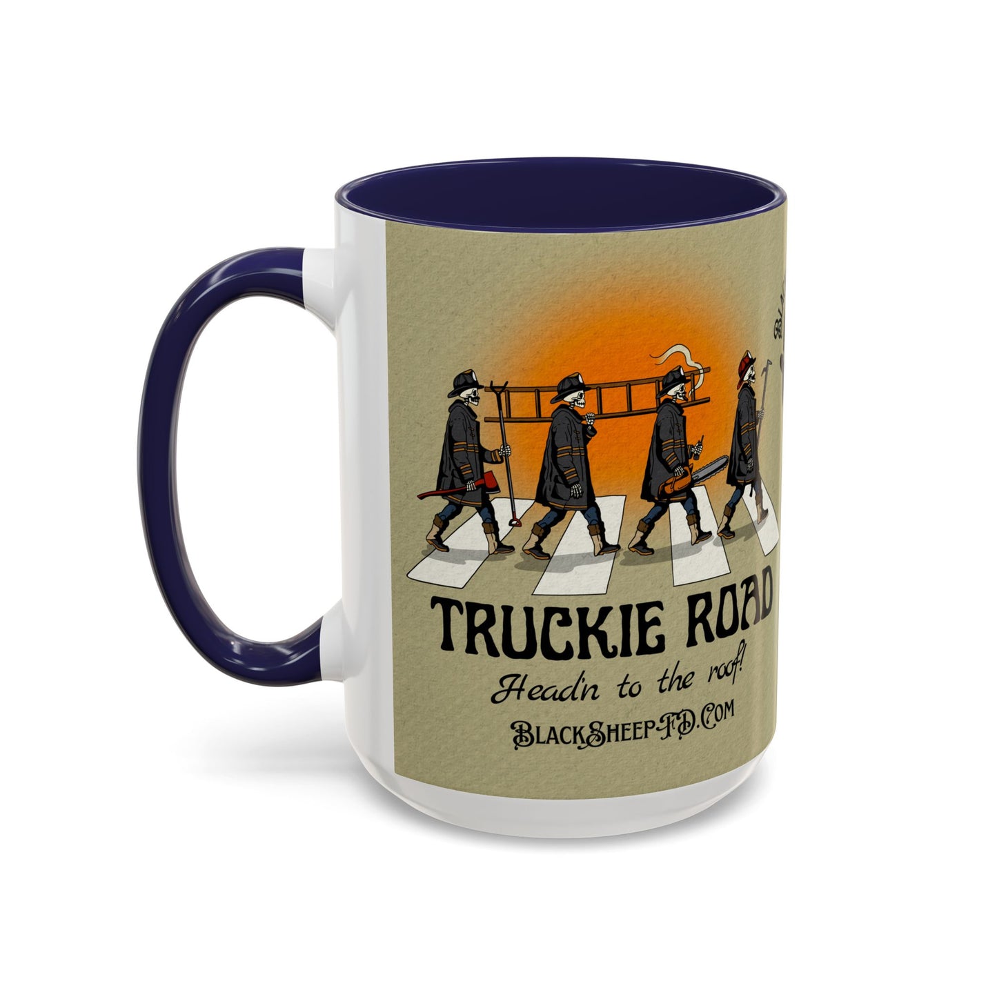 Truckie Road Coffee Mug — "Headin' to the Roof" Firefighter Band Design 15oz