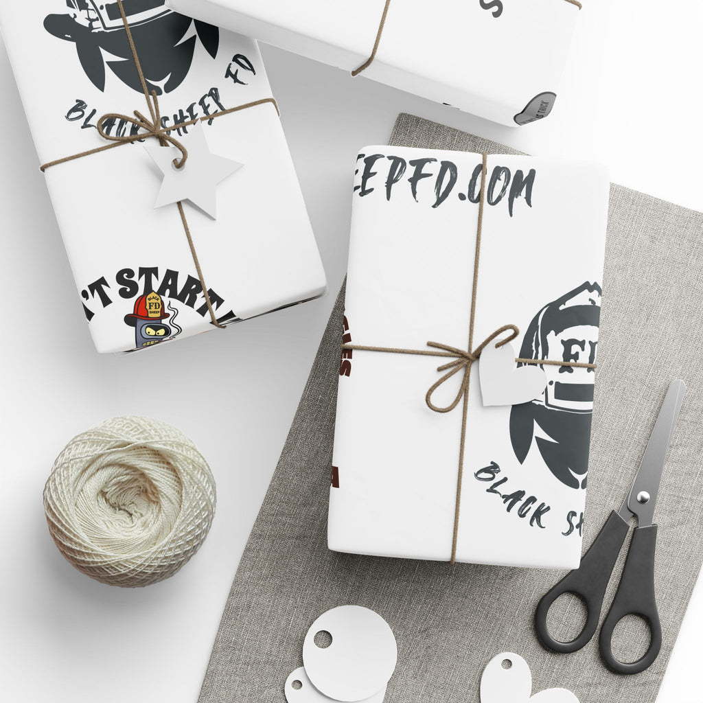 WHITE Wrapping Paper Roll — Retro Black Sheep FD Pattern