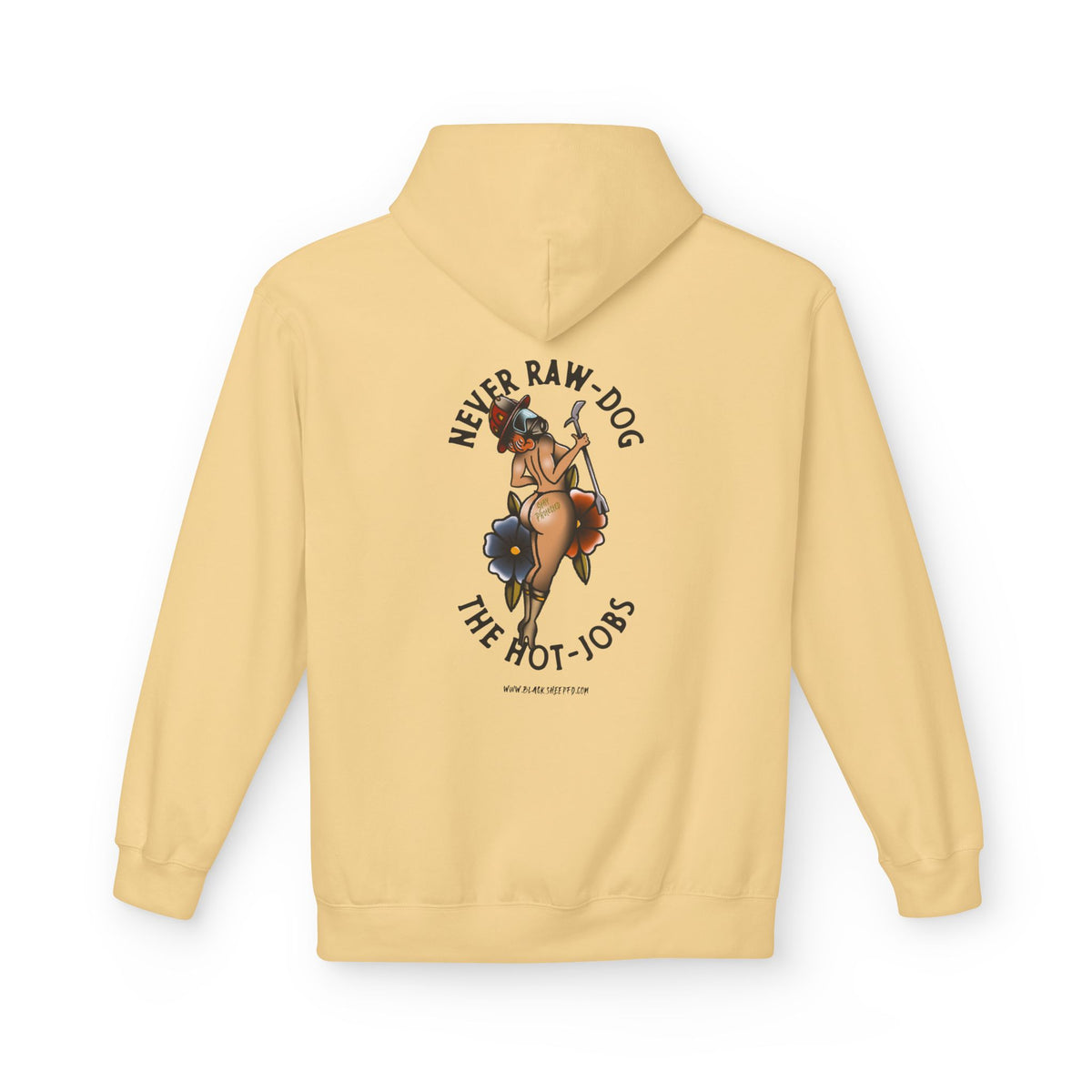Hoodie — 'Never Raw Dog, The Hot-Jobs' Retro Pinup Graphic Hoodie