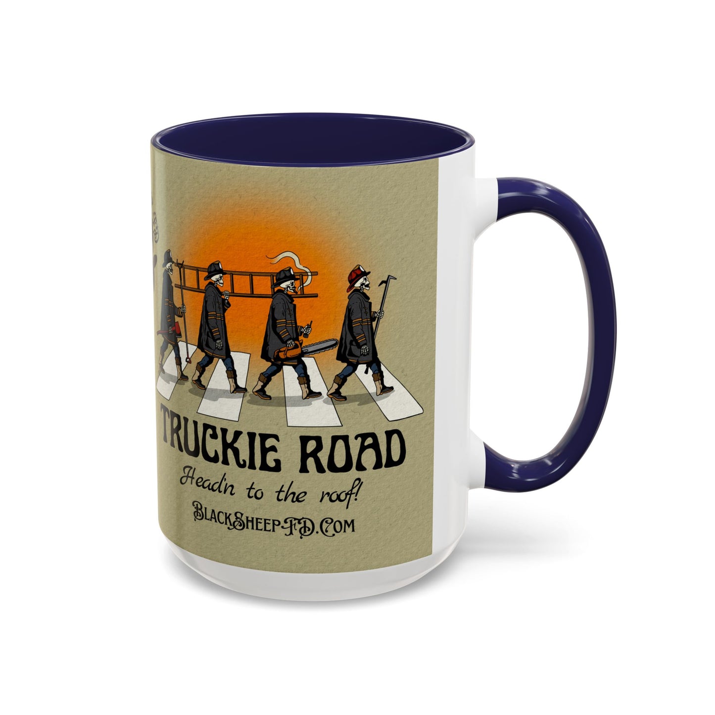 Truckie Road Coffee Mug — "Headin' to the Roof" Firefighter Band Design 15oz