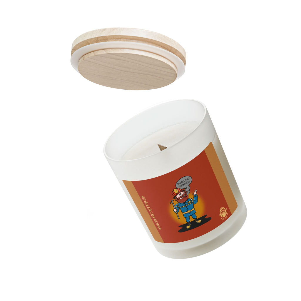 Firefighter Cartoon Candle — 'Be Nice to Me' Frosted Glass 11oz