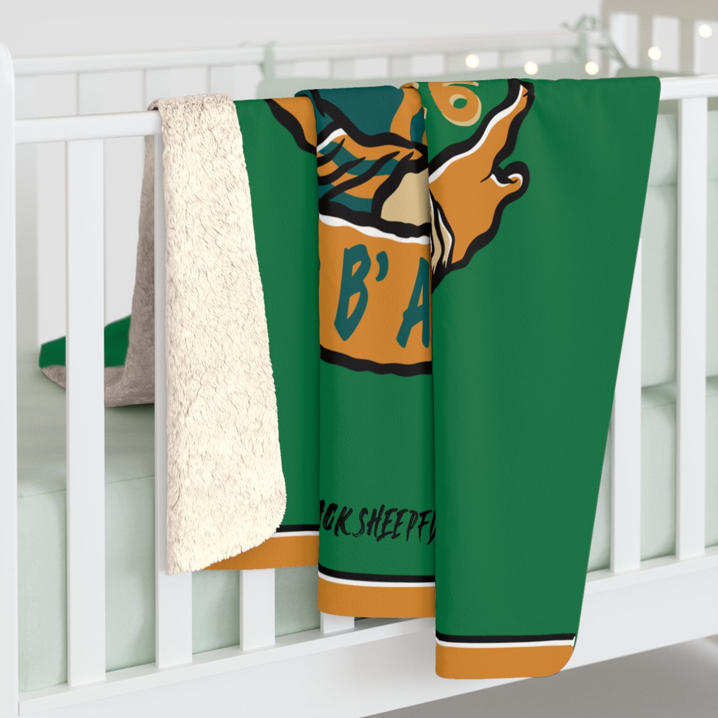 Shamrock Lady Sherpa Blanket — 'Black Sheep F.D.' (STRIPED VERSION) 2026 Green Fleece