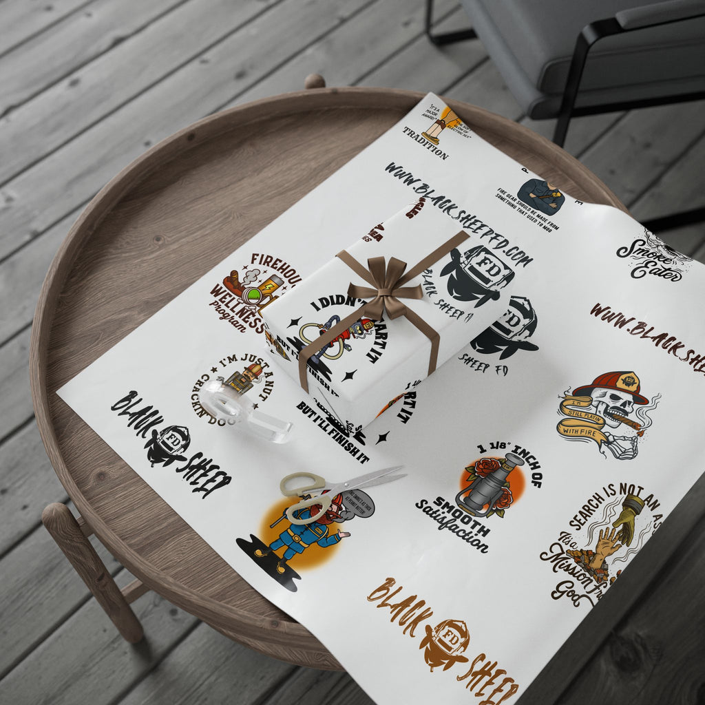 WHITE Wrapping Paper Roll — Retro Black Sheep FD Pattern