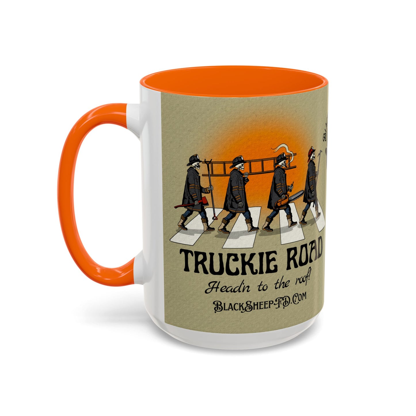Truckie Road Coffee Mug — "Headin' to the Roof" Firefighter Band Design 15oz