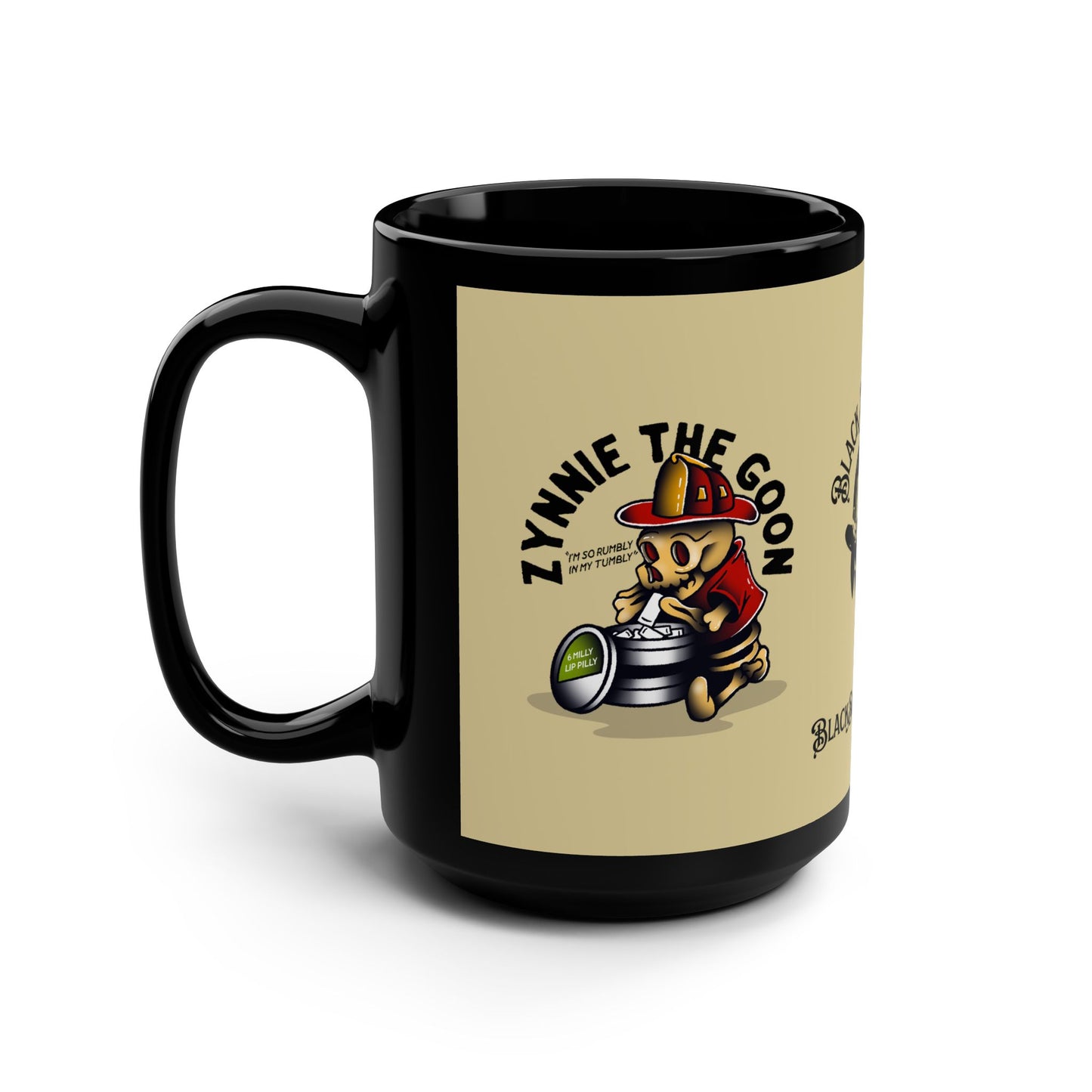 15oz Black Mug — 'Zynie the Goon' Firefighter Coffee Cup (Black Sheep FD Logo)