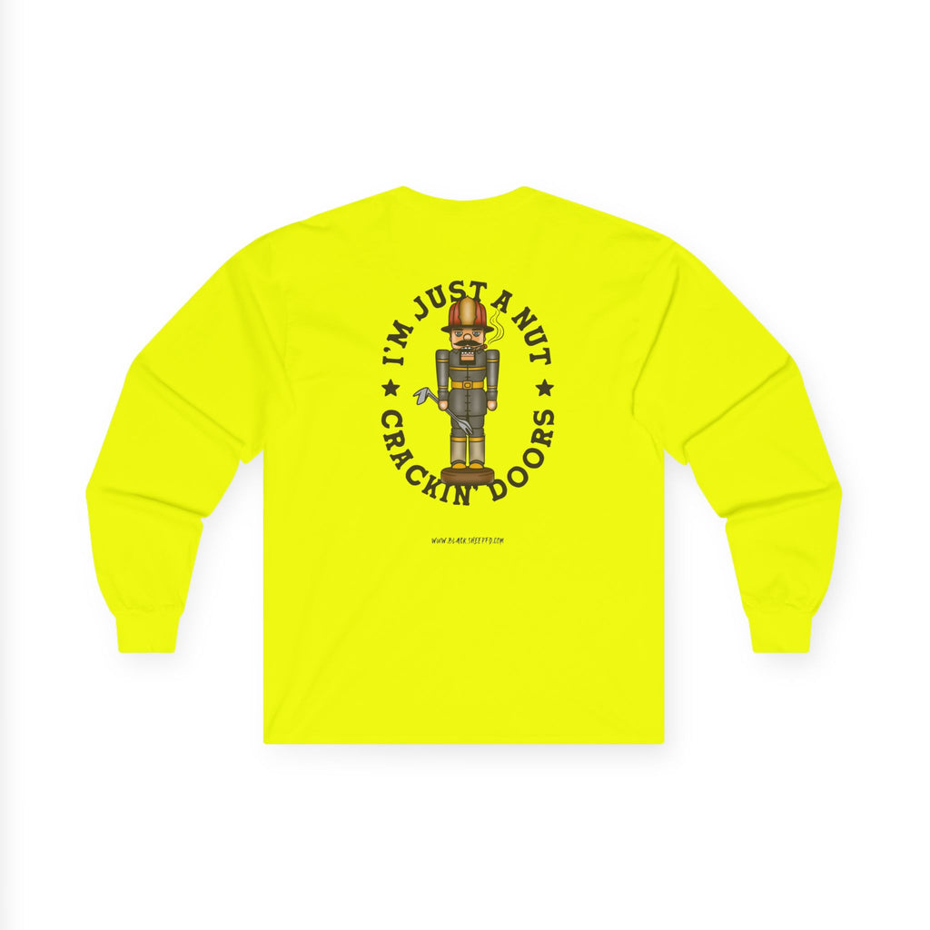 Nutcracker Graphic Long Sleeve Tee — "I'm Just a Nut Cracking Doors" Holiday Shirt