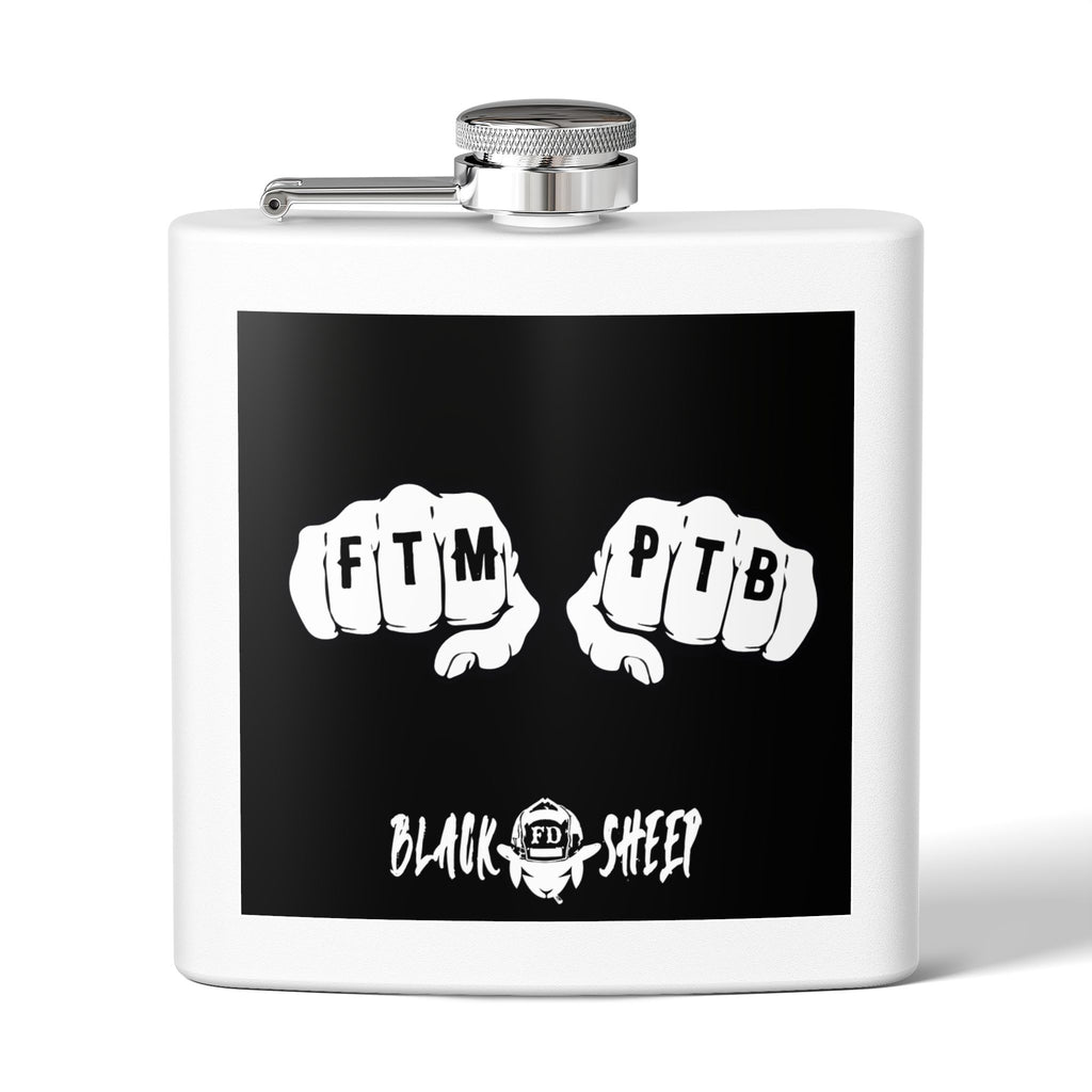 6oz Stainless Steel Flask — Black Sheep 'FTMP PTB' Knuckle Tattoo Design
