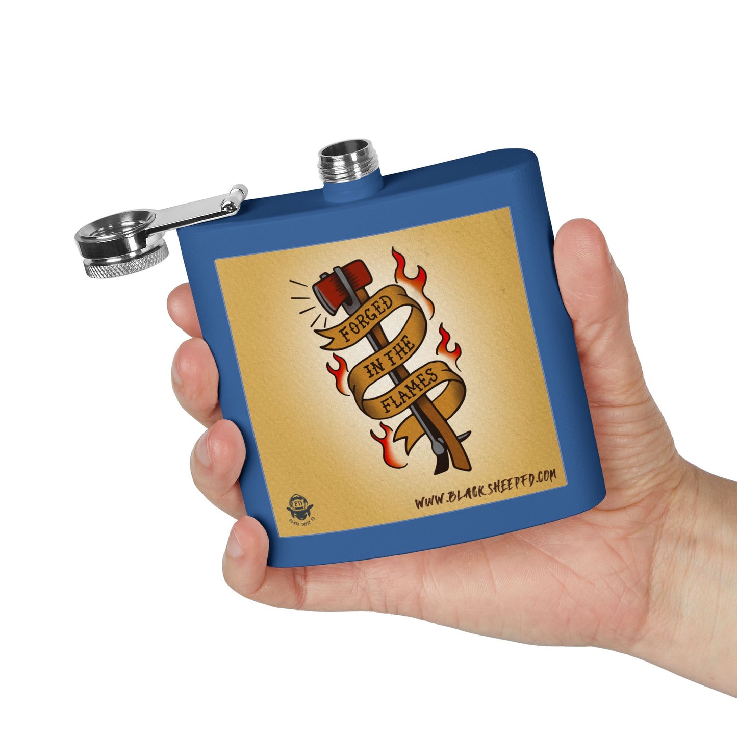 "Forged In The Flames" Stainless Steel Flask - 6oz Tattoo-Style Hip Flask