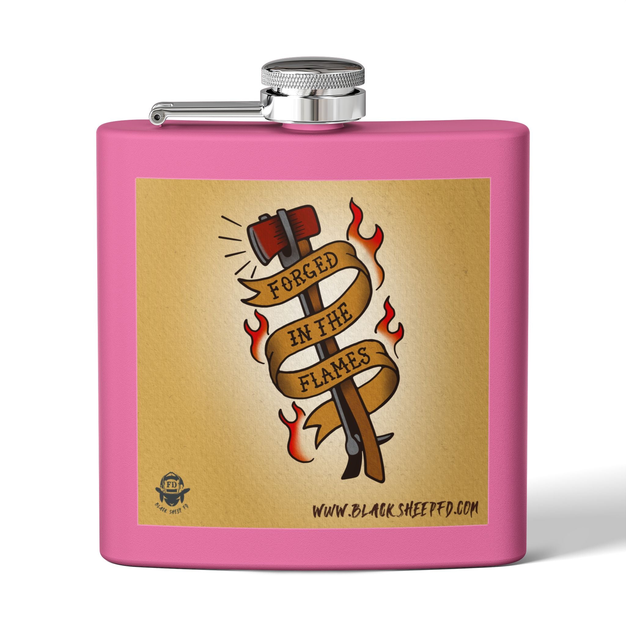 "Forged In The Flames" Stainless Steel Flask - 6oz Tattoo-Style Hip Flask