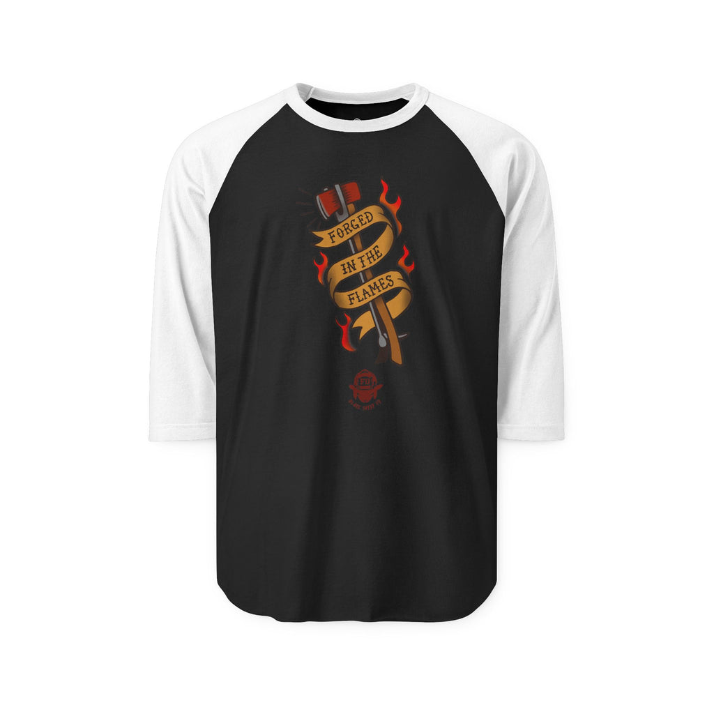 Firefighter Baseball Shirt — 'Forged in the Flames' Tattoo-Style Tee